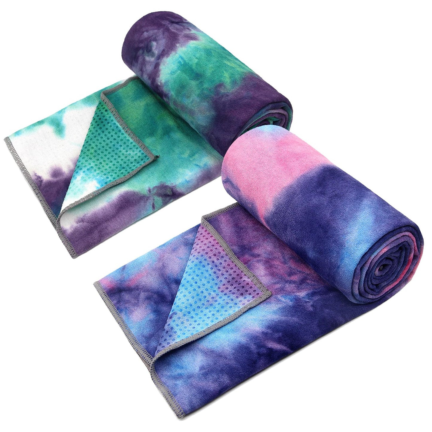 Eunzel Yoga Towel,Hot Yoga Mat Towel with Grip Dots Sweat Absorbent Non-Slip for Hot Yoga, Pilates and Workout 24" x72", Purple & Blue