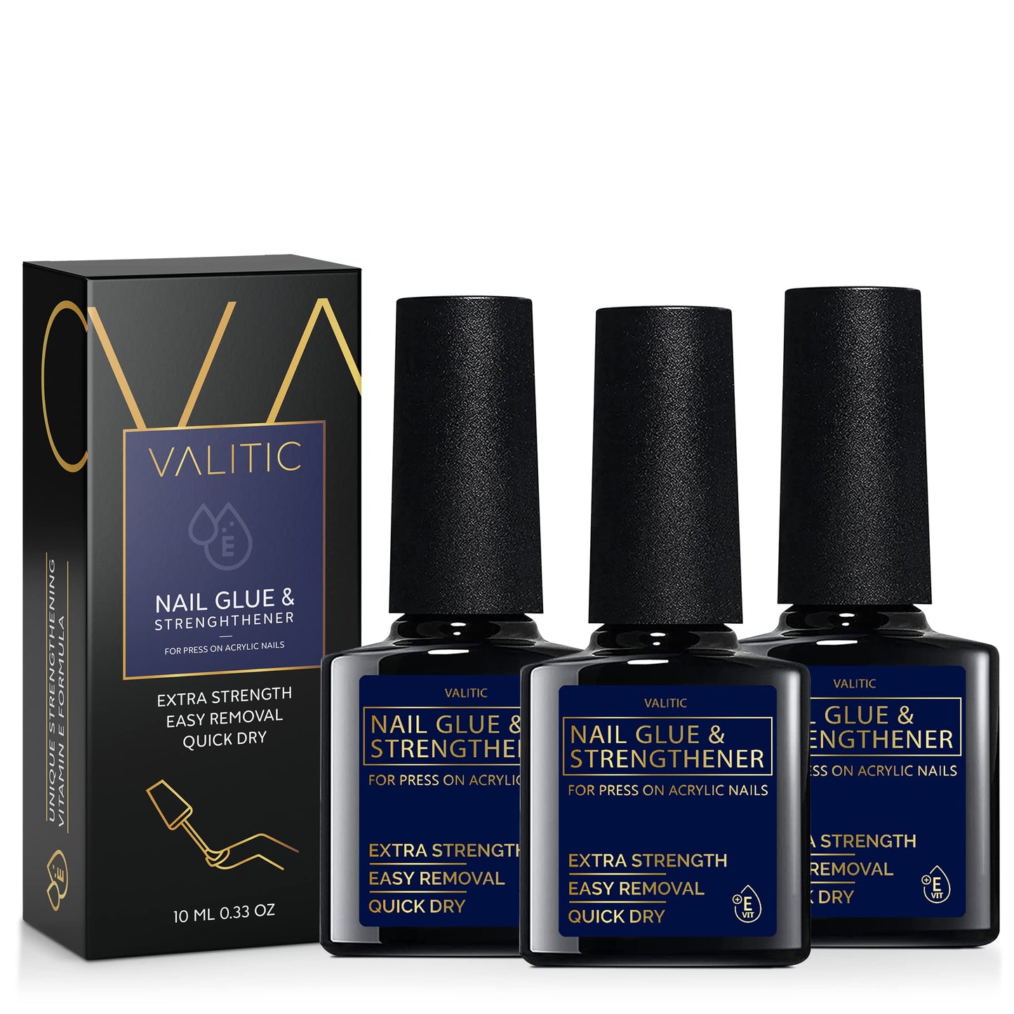 Valitic Strong Nail Glue and Strengthener - Quick Dry Brush On Gel for Long Lasting Nails - Adhesive Bond for False Nails - Strengthener for Nail Tips - 1 PACK