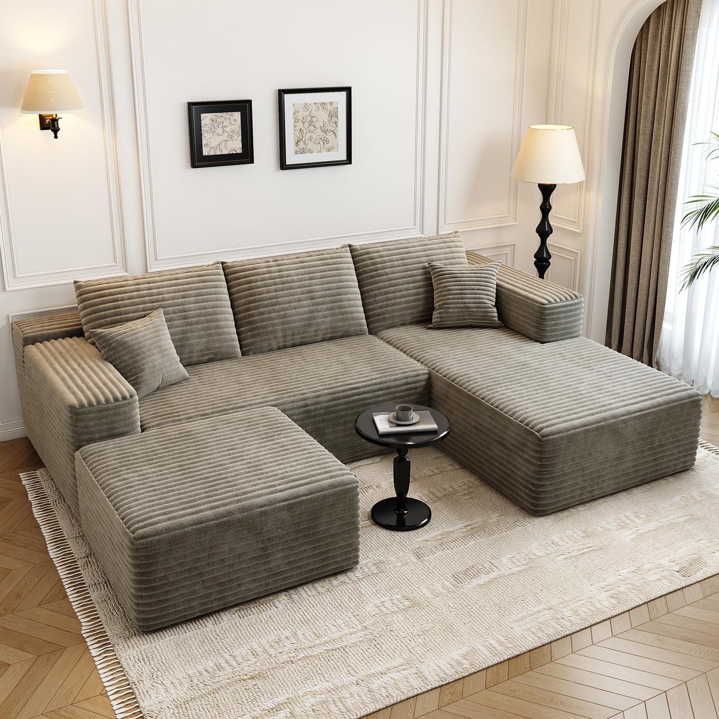 107.5" Cloud Modular Sectional Sofa with 1 Ottoman,Modern Minimalist Upholstered Couches, Comfort U Shaped Sofa for Living Room,Deep Seat Corner Couch,No Assembly Required (Black,Left Facing Chaise)