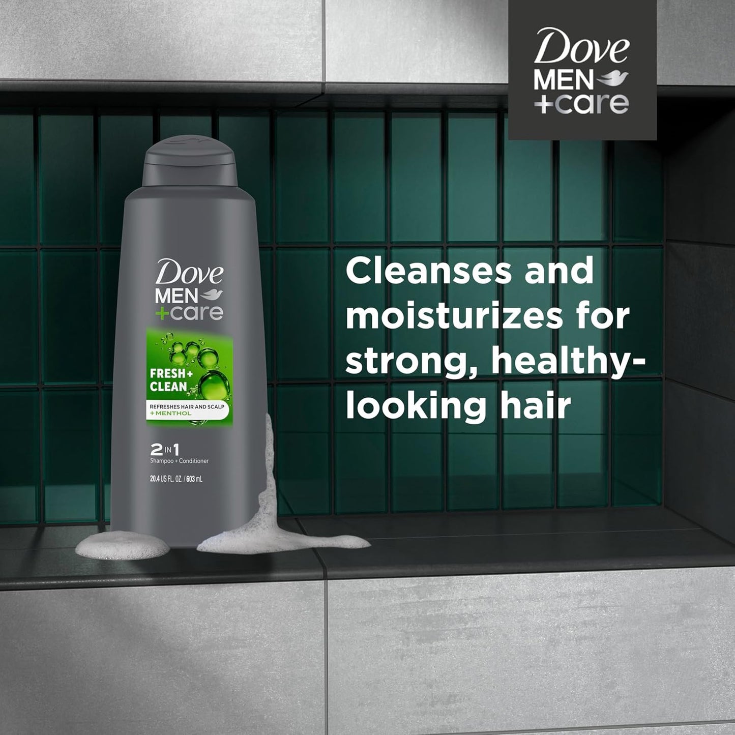 DOVE MEN + CARE Fortifying 2-in-1 Shampoo and Conditioner Fresh and Clean with Caffeine For Everyday Care Helps Strengthen and Nourish Hair 20.4 oz