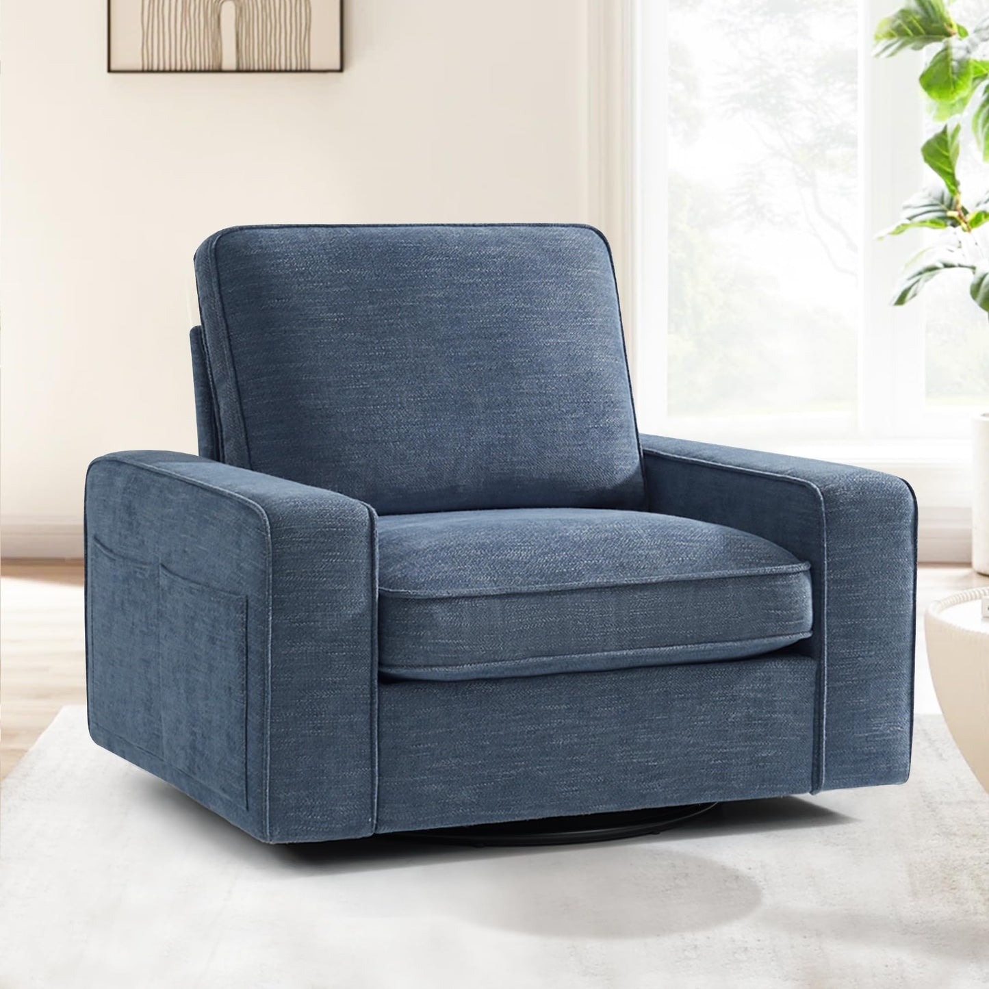 BEDHOURS Swivel Accent Chair for Living Room and Bedroom Single Sofa Chair Soft&Breathable Chenille Fabric Padding with Extra Wide Armrest Washable Detachable Cover(Chenille, Begie)