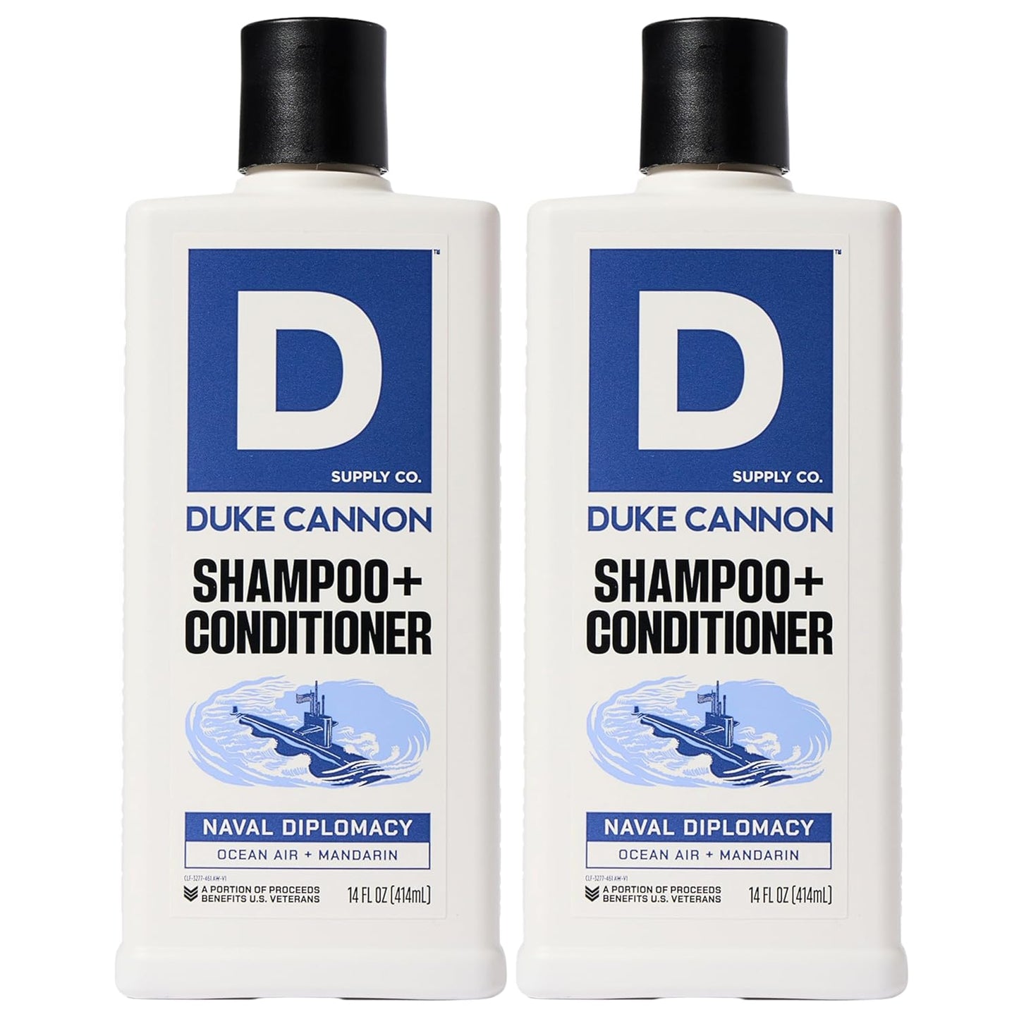 Duke Cannon Supply Co. 2-in-1 Hair Wash - Masculine Scent - Gentle Cleansing Hair Wash For Men - Stimulating Hair Shampoo & Conditioner - Strengthens Hair - Naval Diplomacy - 2 Pack (14 oz)