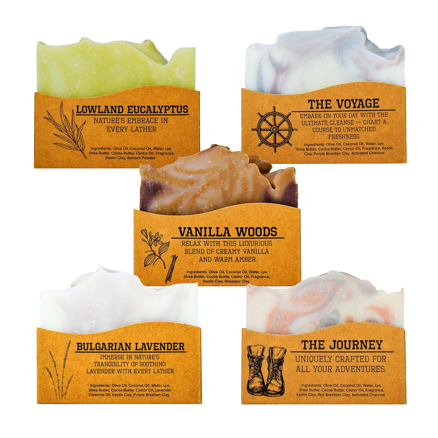 Compass Soap Natural Soap for Men | Skin-Friendly & Chemical-Free Hand Made Soap Bar Gift Set | Best Exfoliating and Cleansing Bar Soap for Men | 5 Oz. Variety Pack of 5