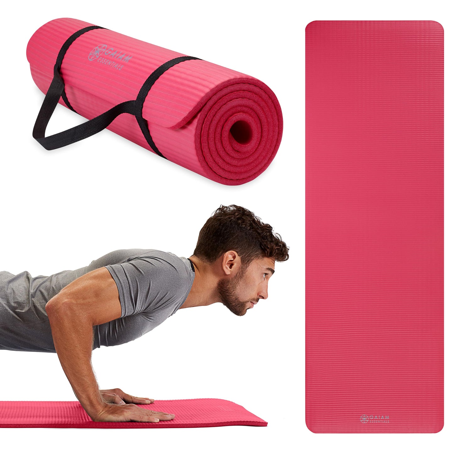 Gaiam Essentials Thick Yoga Mat Fitness & Exercise Mat with Easy-Cinch Yoga Mat Carrier Strap, 72"L x 24"W x 2/5 Inch Thick