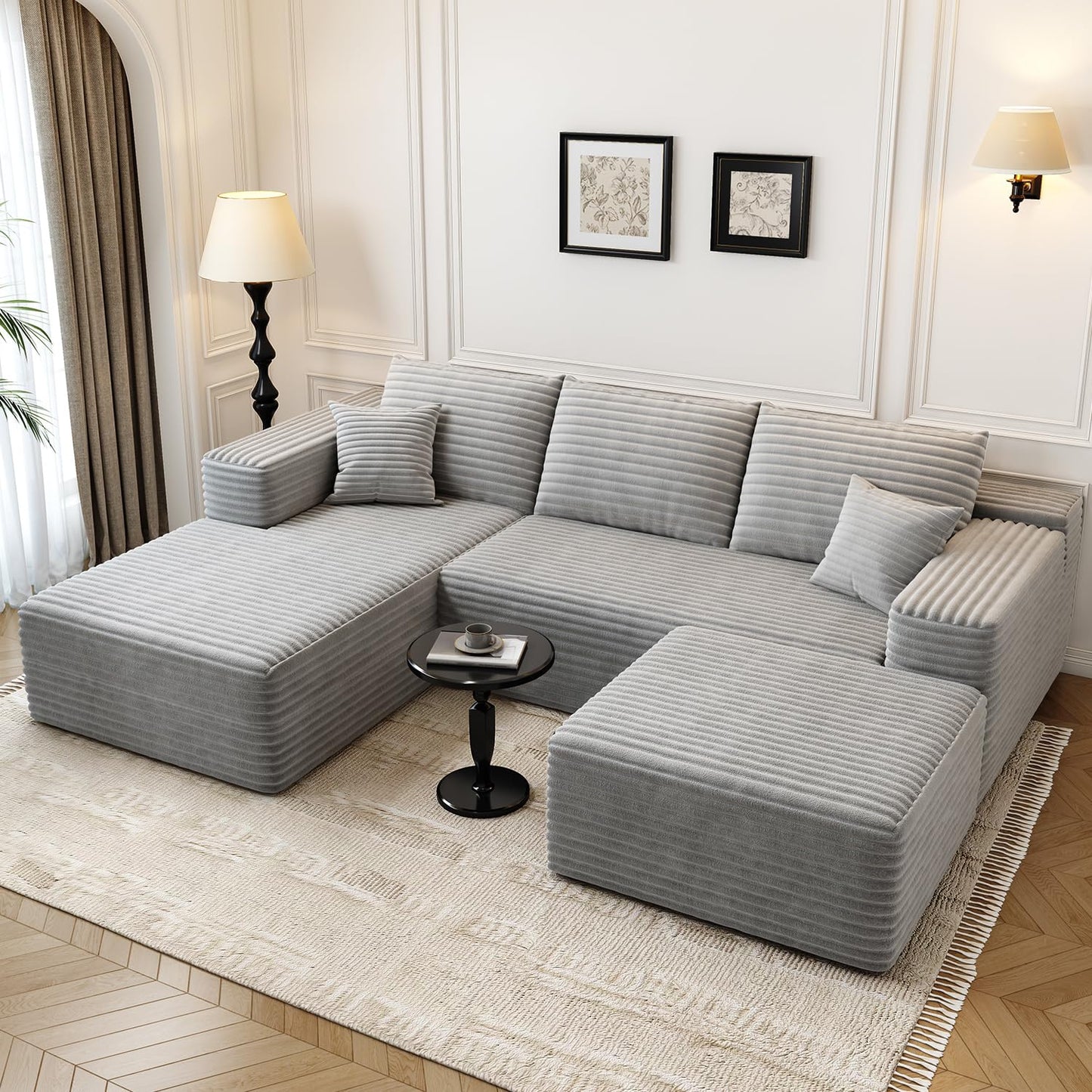 107.5" Cloud Modular Sectional Sofa with 1 Ottoman,Modern Minimalist Upholstered Couches, Comfort U Shaped Sofa for Living Room,Deep Seat Corner Couch,No Assembly Required (Black,Left Facing Chaise)