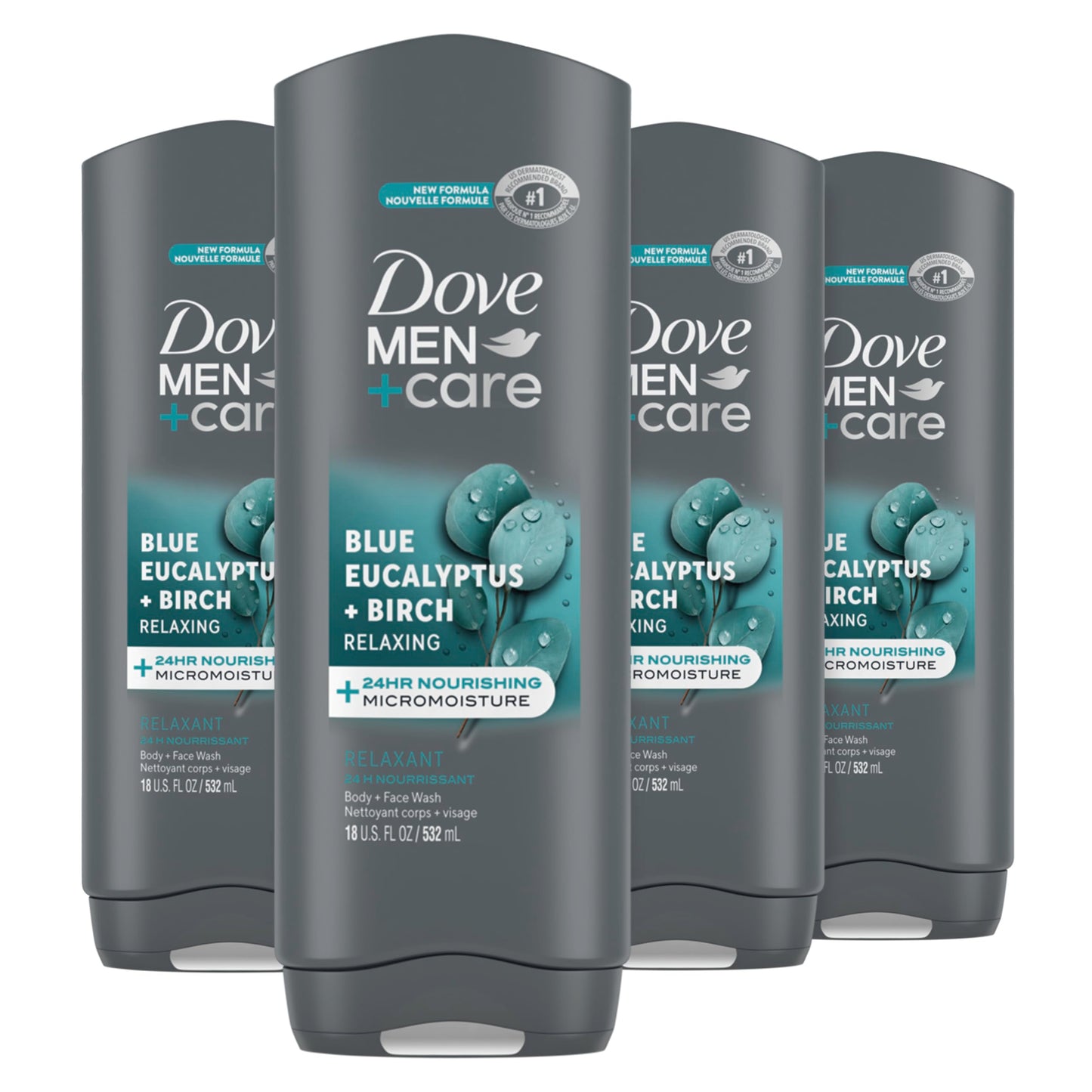 DOVE MEN + CARE Midnight Classico Body and Face Wash 4 Count for Calm, Replenished & Hydrated Skin