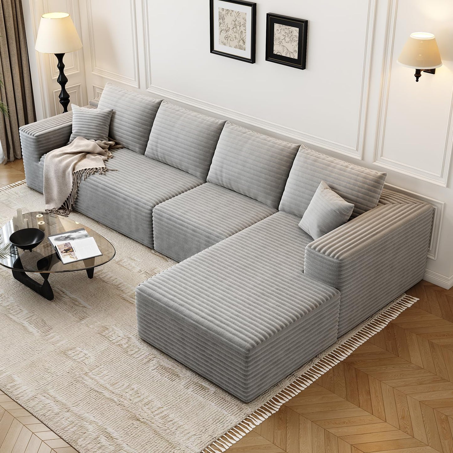 107.5" Cloud Modular Sectional Sofa with 1 Ottoman,Modern Minimalist Upholstered Couches, Comfort U Shaped Sofa for Living Room,Deep Seat Corner Couch,No Assembly Required (Black,Left Facing Chaise)