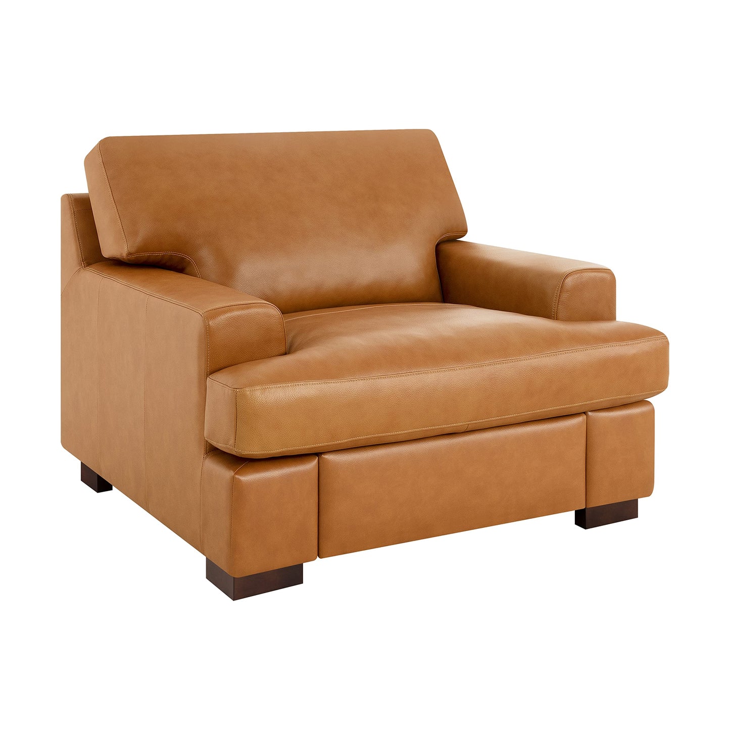 Naomi Home Siggy Genuine Leather Sofa - Set of 3 Luxurious Comfort, Goose Feather Cushion Filling, Square Arm Design, Sturdy Block Legs, Elegant Tan - Ideal for Living Room, Office, or Bedroom