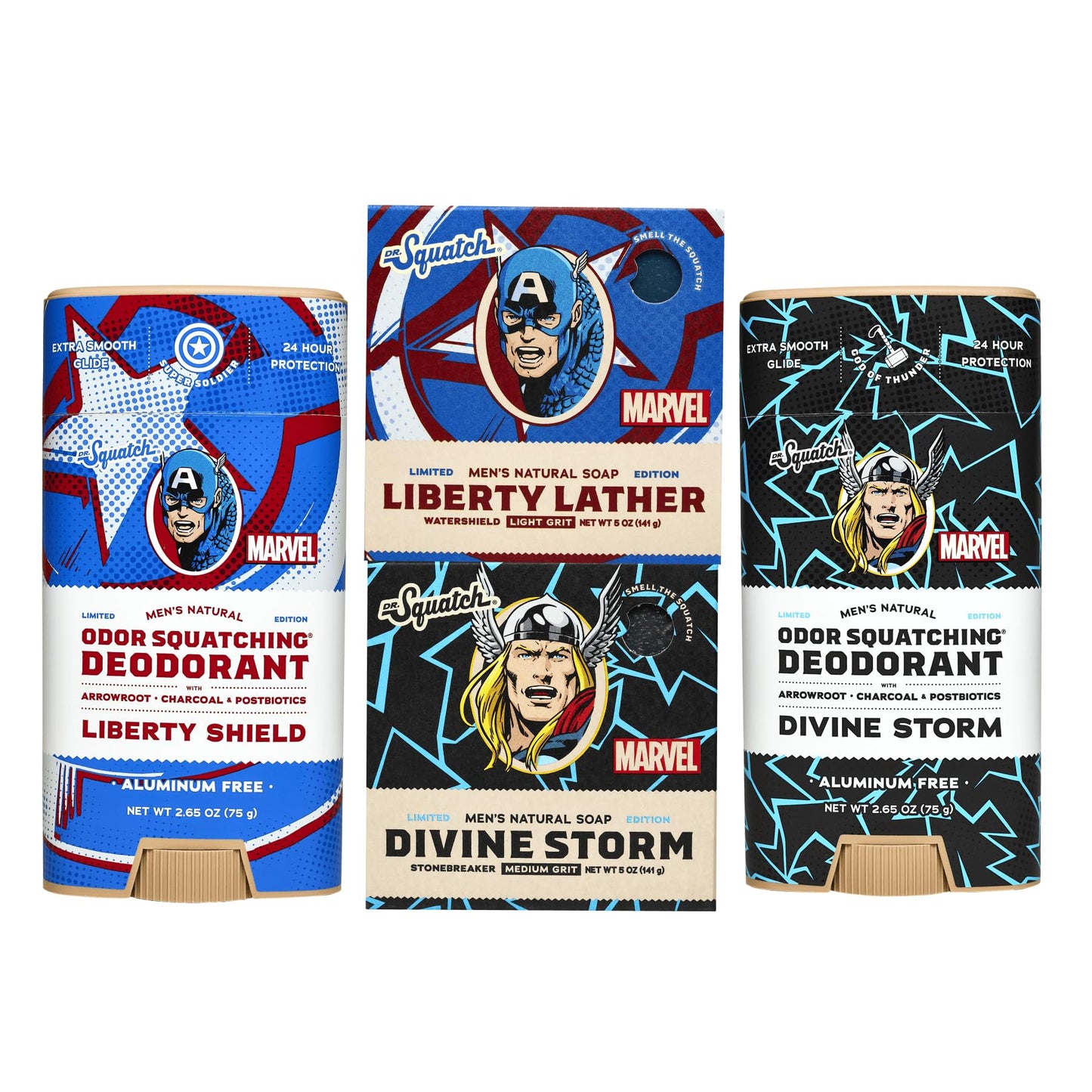 Dr. Squatch Avengers Natural 4 Soap Gift Set - Cold Process Soap with No Harsh Chemicals - Divine Storm, Liberty Shield