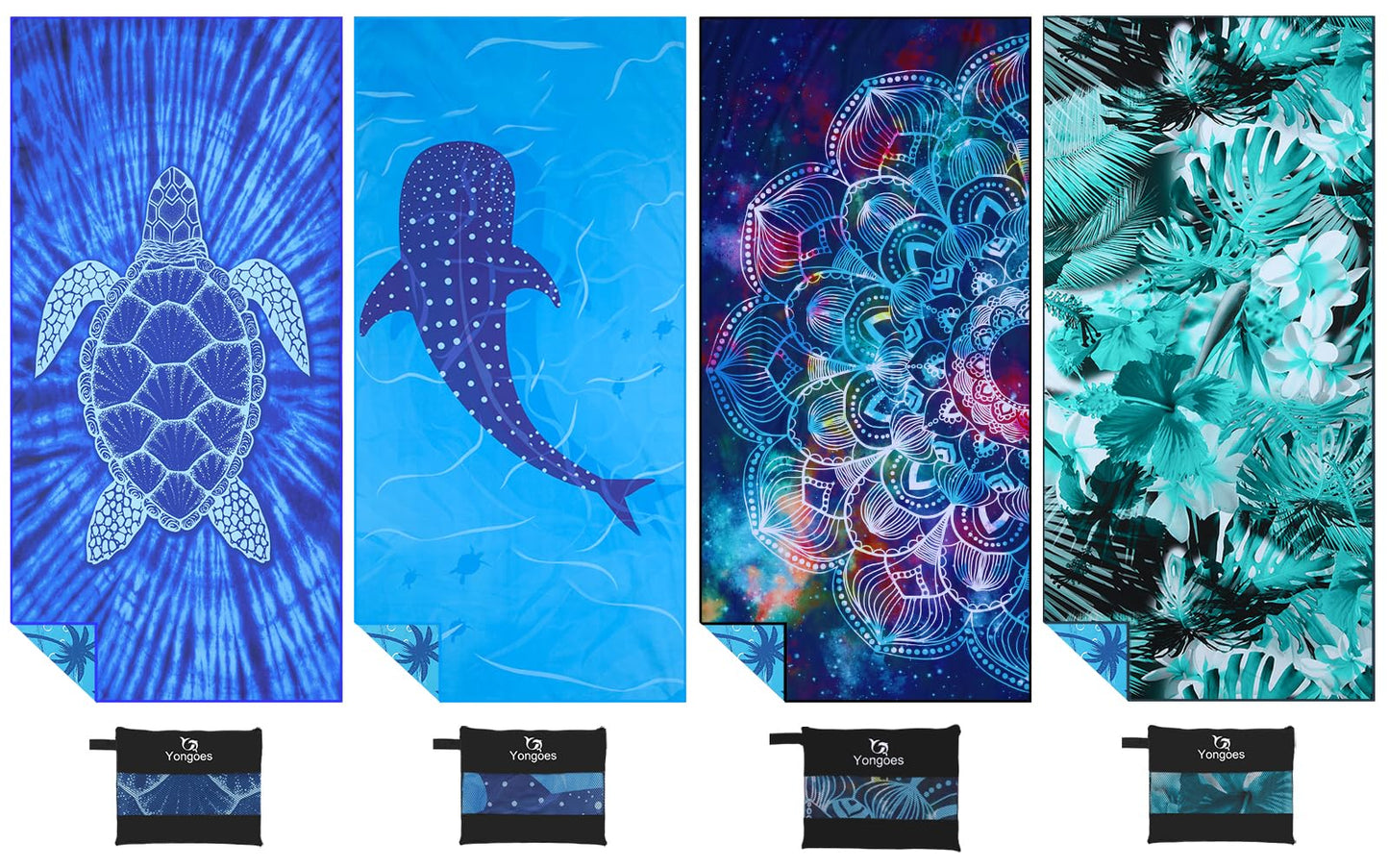 4 Pack Microfiber Lightweight Thin Beach Towel Sand Free Quick Dry Super Absorbent Large Towels for Swimming Pool Yoga Gym Travel Vacation Beach Accessories Essentials for Adults