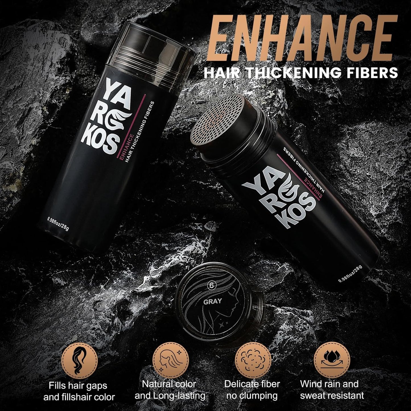 Hair Fibers for Thinning Hair or Fill In Fine, Hair Building Fibers (28g) for Women & Men, Hair Powder for Instantly Thicker, Fuller Looking - GRAY