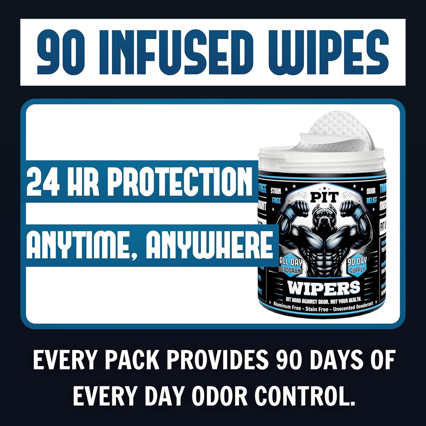 Aluminum Free Unscented Underarm Deodorant, Incredibly Effective, Stain-Free, Maximum Strength, for Men and Women, Paraben-Free, 90 Wipes (3 month supply) (Unscented, 90 count)