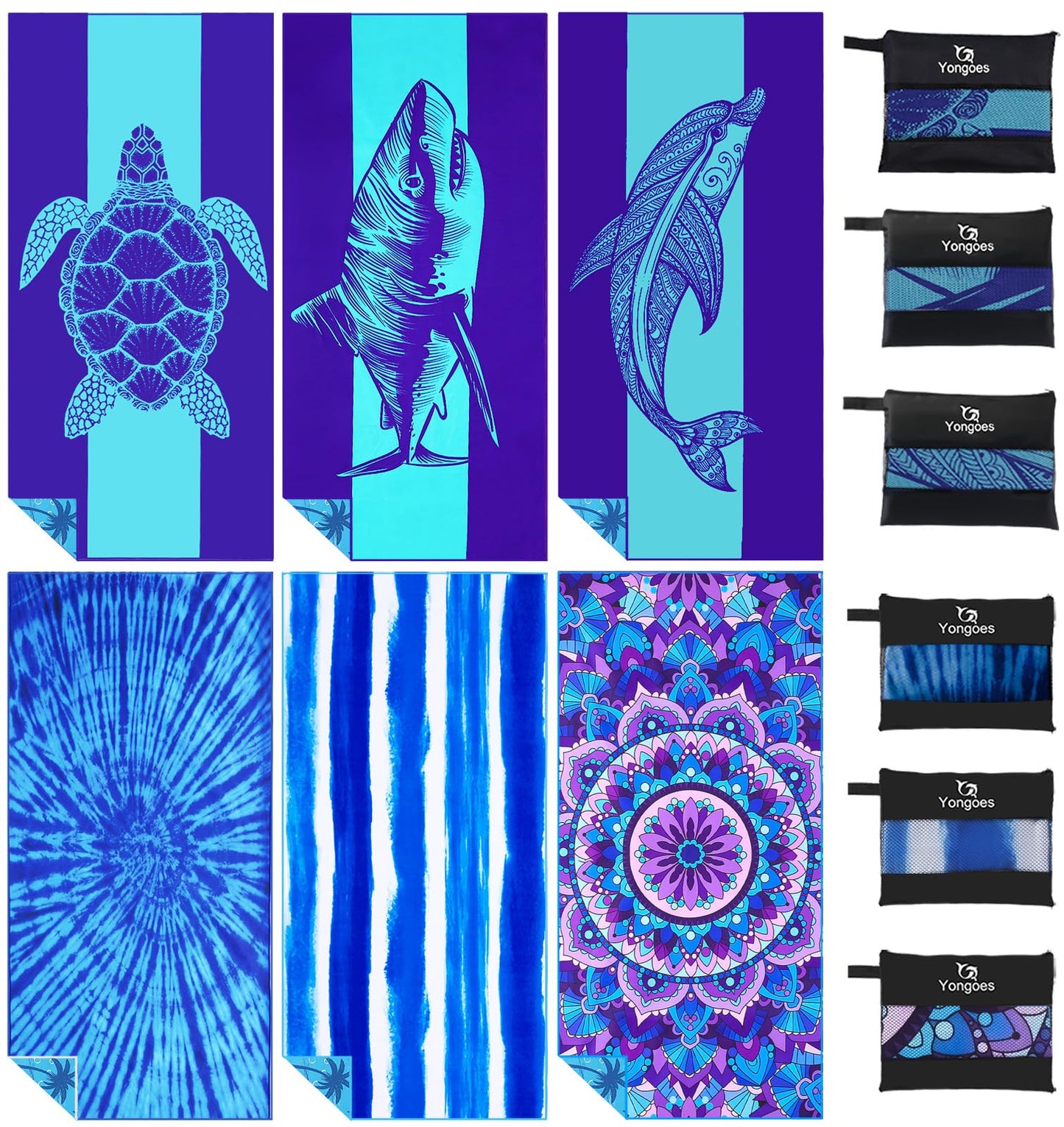 4 Pack Microfiber Lightweight Thin Beach Towel Sand Free Quick Dry Super Absorbent Large Towels for Swimming Pool Yoga Gym Travel Vacation Beach Accessories Essentials for Adults