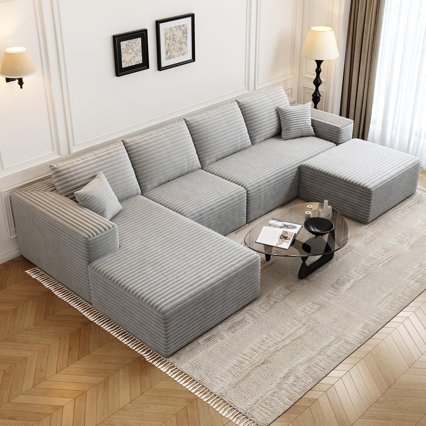 107.5" Cloud Modular Sectional Sofa with 1 Ottoman,Modern Minimalist Upholstered Couches, Comfort U Shaped Sofa for Living Room,Deep Seat Corner Couch,No Assembly Required (Black,Left Facing Chaise)