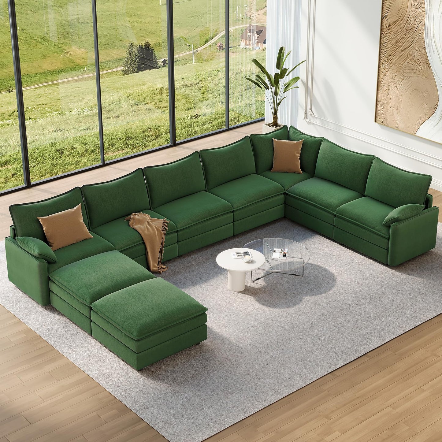 Vesgantti 108" Modular Sectional Sofa, Comfy Cloud Couch with Movable Ottoman Deep Seat Chenille L Shaped Modular Sofa, Sectional Couches for Living Room, Bedroom and Apartment, Beige