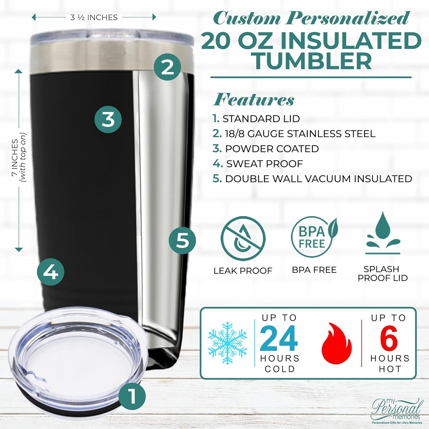 My Personal Memories Customized Personalized Stainless Steel Travel Tumbler with Lid - Engraved Double-Wall Vacuum Insulated for Him, Her Your Custom Text (20 oz, Black)