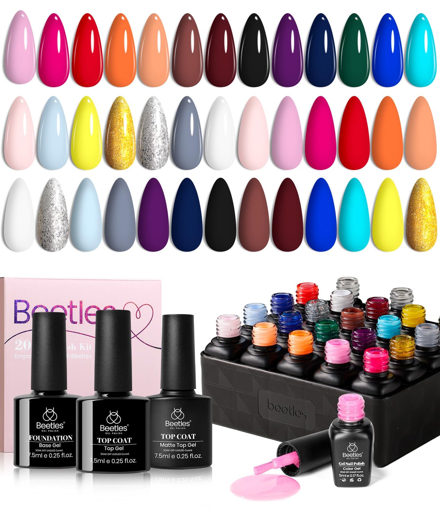 Beetles Cat Eye Gel Nail Polish Set-36 Colors Red Purple Brown Green Burgundy Magnetic Gel Nail Polish with Base Gel Glossy Matte Top Coat Magnet,Soak off UV Nail Gel DIY Nail Art Gift for Women