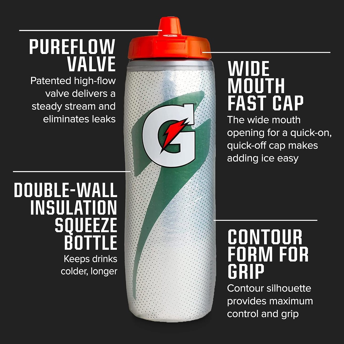 Gatorade Premium Sideline Towel Bi-color, White, Small & Insulated Squeeze Bottle, Black, 30oz