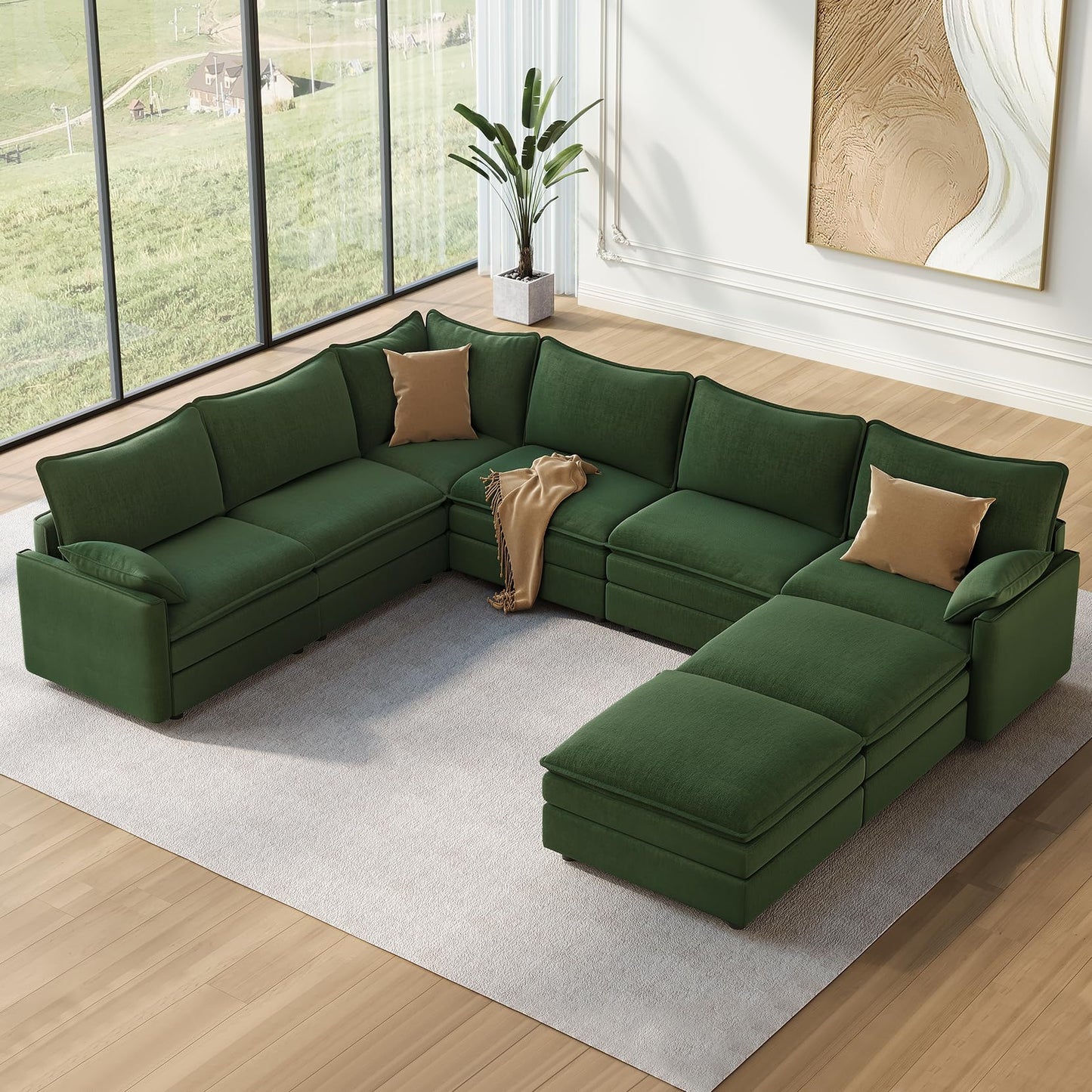 Vesgantti 108" Modular Sectional Sofa, Comfy Cloud Couch with Movable Ottoman Deep Seat Chenille L Shaped Modular Sofa, Sectional Couches for Living Room, Bedroom and Apartment, Beige