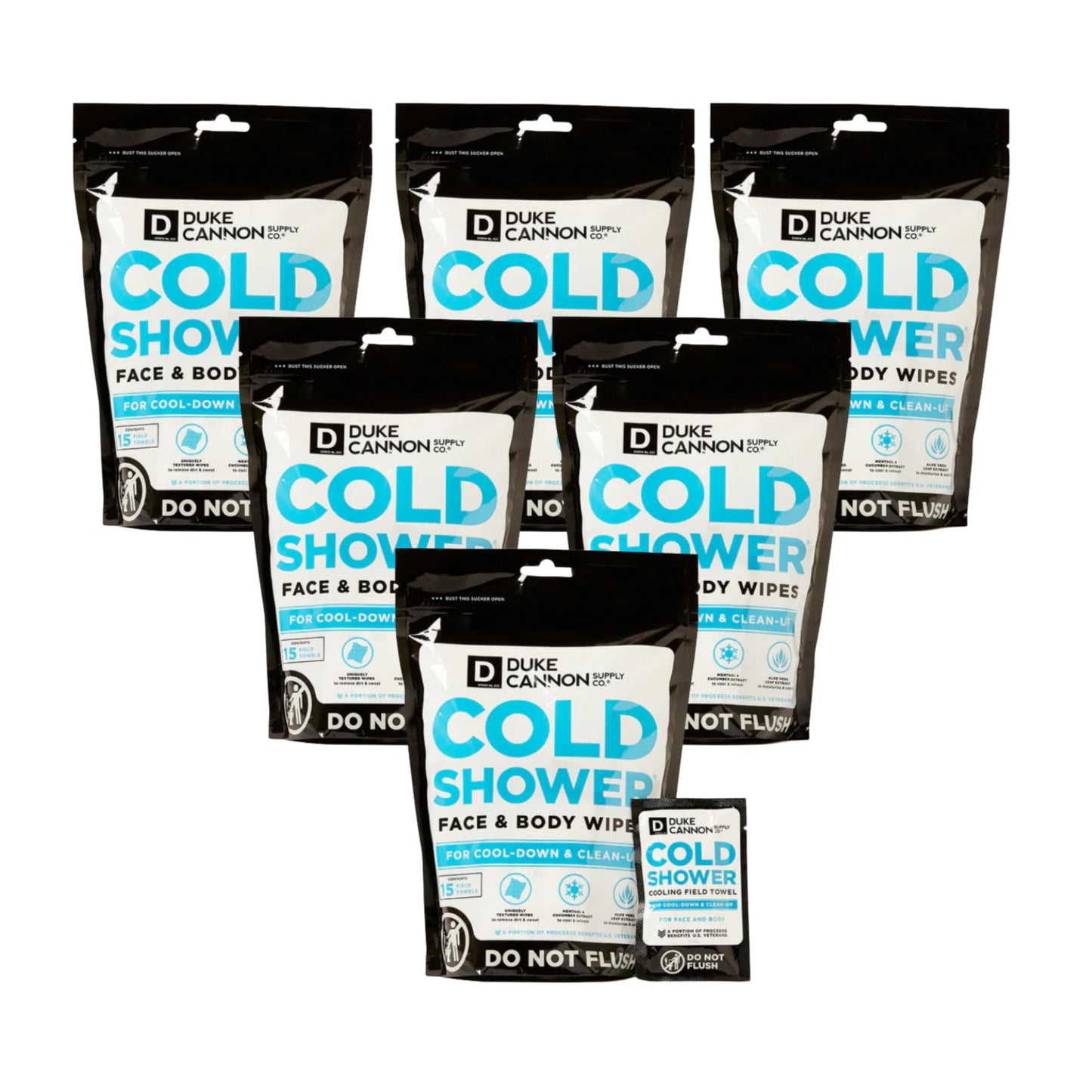 Duke Cannon Cold Shower Cooling Field Towels – Menthol Body Wipes for Men, No Rinse Face & Body Cleansing Wipes, 15 Individually Wrapped Towels (3 Pack)