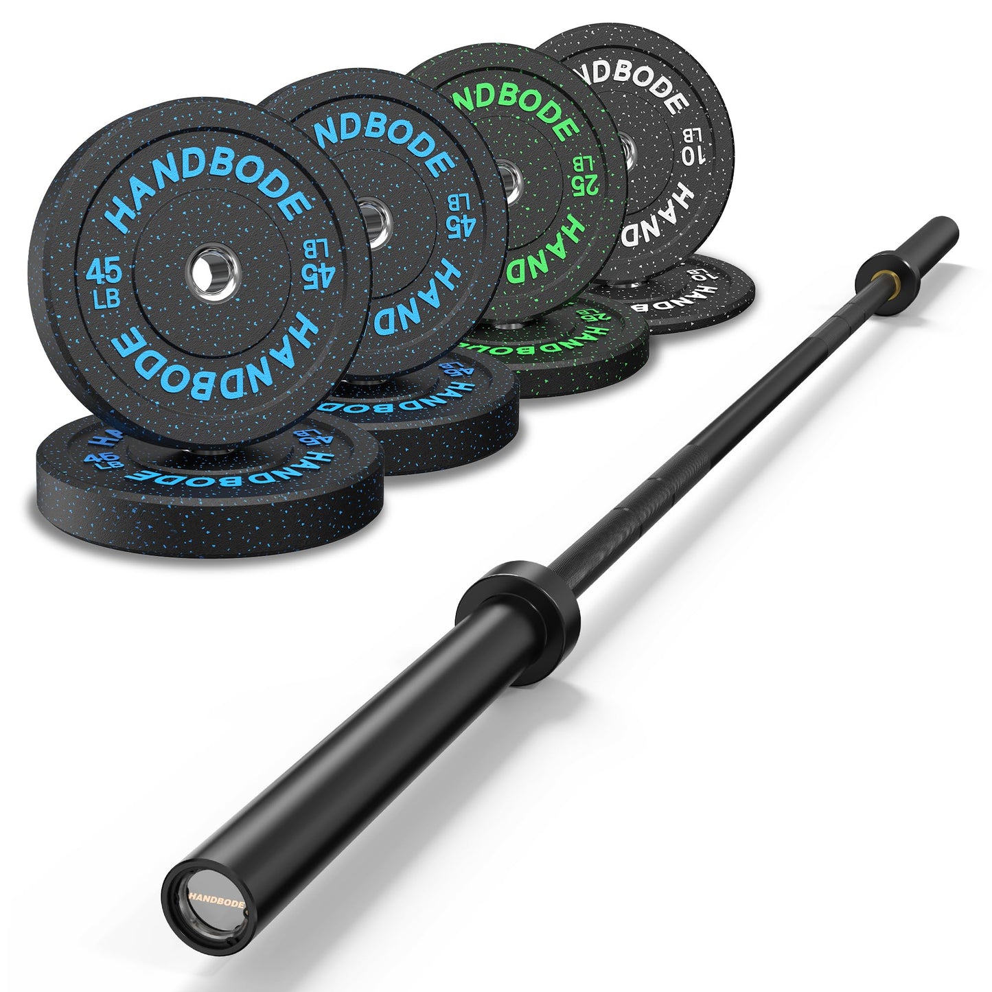 Bumper Plate Olympic Weight Plate Set 2 - Inch, 10-55 lb Barbell Weight Plates for Home Gym, Black Rubber Strength Training Plate for Weight Lifting with 45 lb (20 kg) Black/Silver Barbell