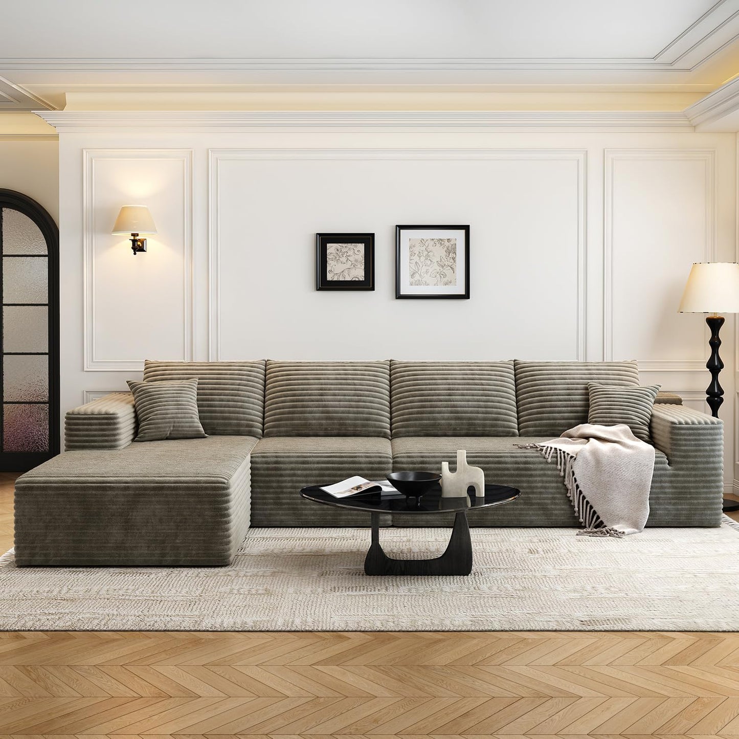 107.5" Cloud Modular Sectional Sofa with 1 Ottoman,Modern Minimalist Upholstered Couches, Comfort U Shaped Sofa for Living Room,Deep Seat Corner Couch,No Assembly Required (Black,Left Facing Chaise)