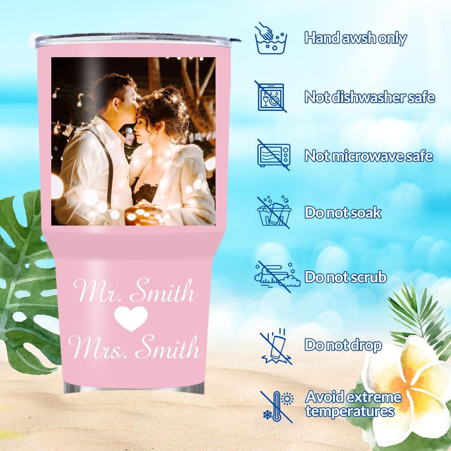 FunStudio Personalized Tumbler with Picture, Name Photo Coffee Tumbler 20oz 30oz Insulated Stainless Steel Custom Mug Cup Gift for Men Women Dad Mom Birthday Fathers Day Mothers Day
