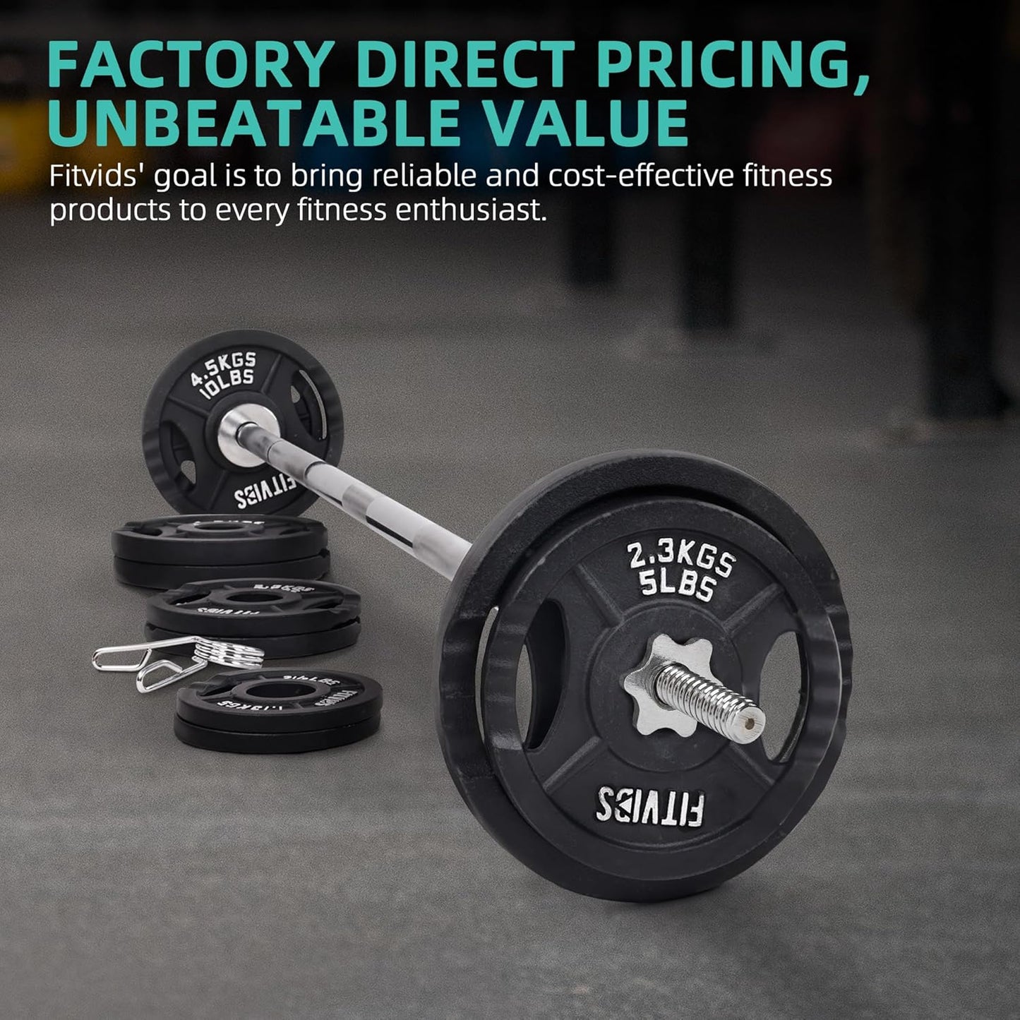 Cast Iron 1" Standard Weight Plates Including 5FT Standard Barbell Bar & Star Locks, 45 Pounds Set (35 Lbs Plates + 10 Lbs Barbell Bar), Multiple Packages