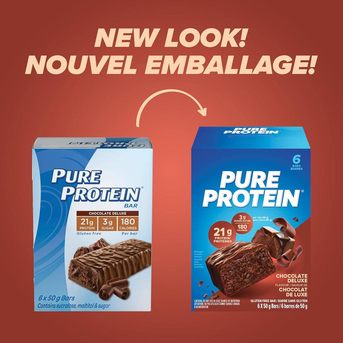 Pure Protein Gluten Free Chocolate Protein Bars, 50g, 6ct, 20g Protein
