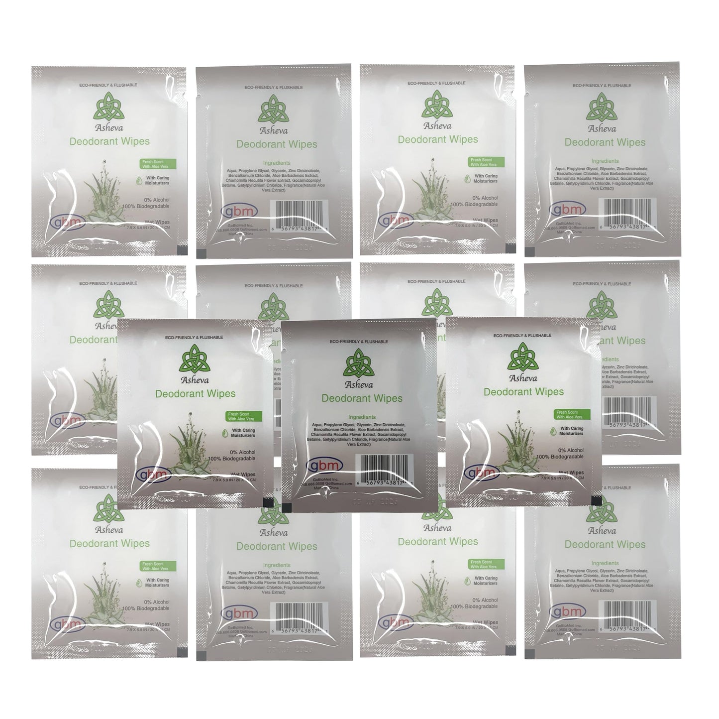 Asheva - Individually Packaged Deodorant Wipes - Box of 15 Wipes (Tea Tree)