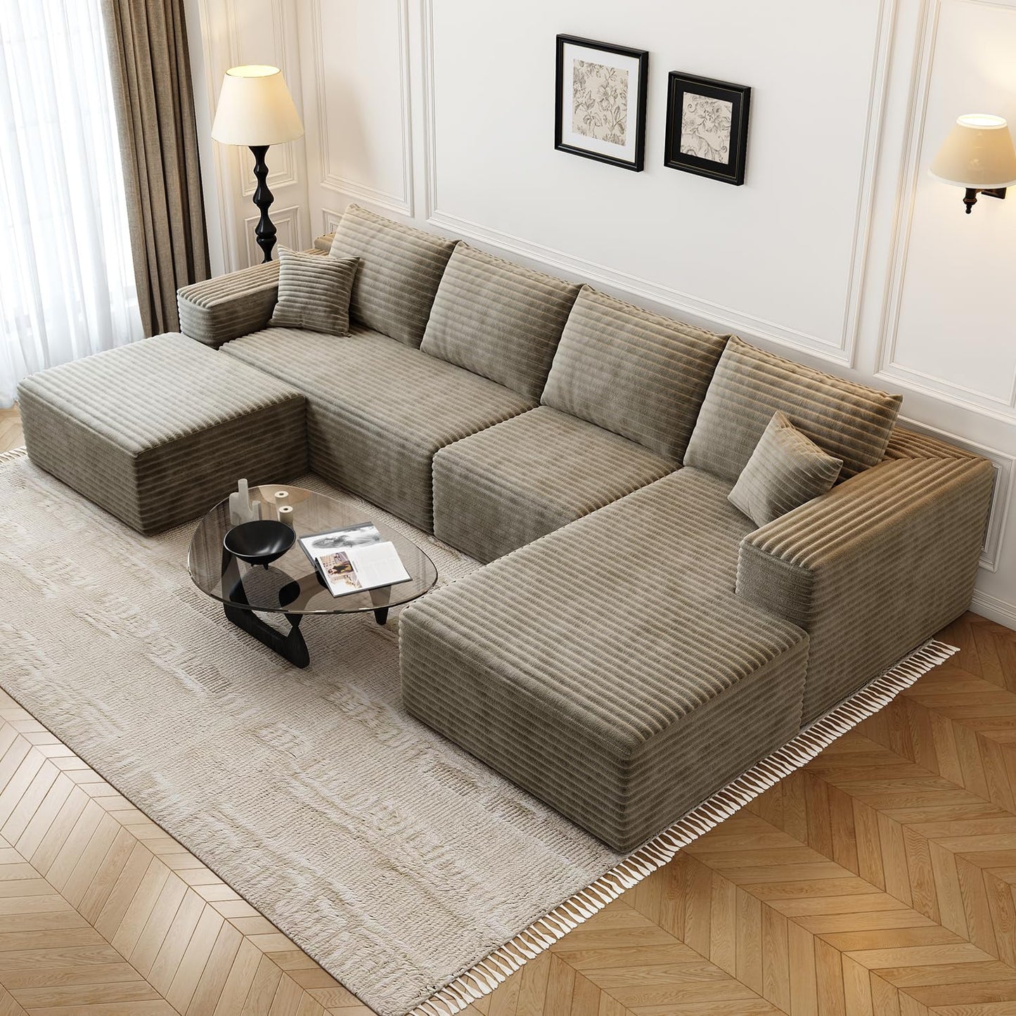 107.5" Cloud Modular Sectional Sofa with 1 Ottoman,Modern Minimalist Upholstered Couches, Comfort U Shaped Sofa for Living Room,Deep Seat Corner Couch,No Assembly Required (Black,Left Facing Chaise)