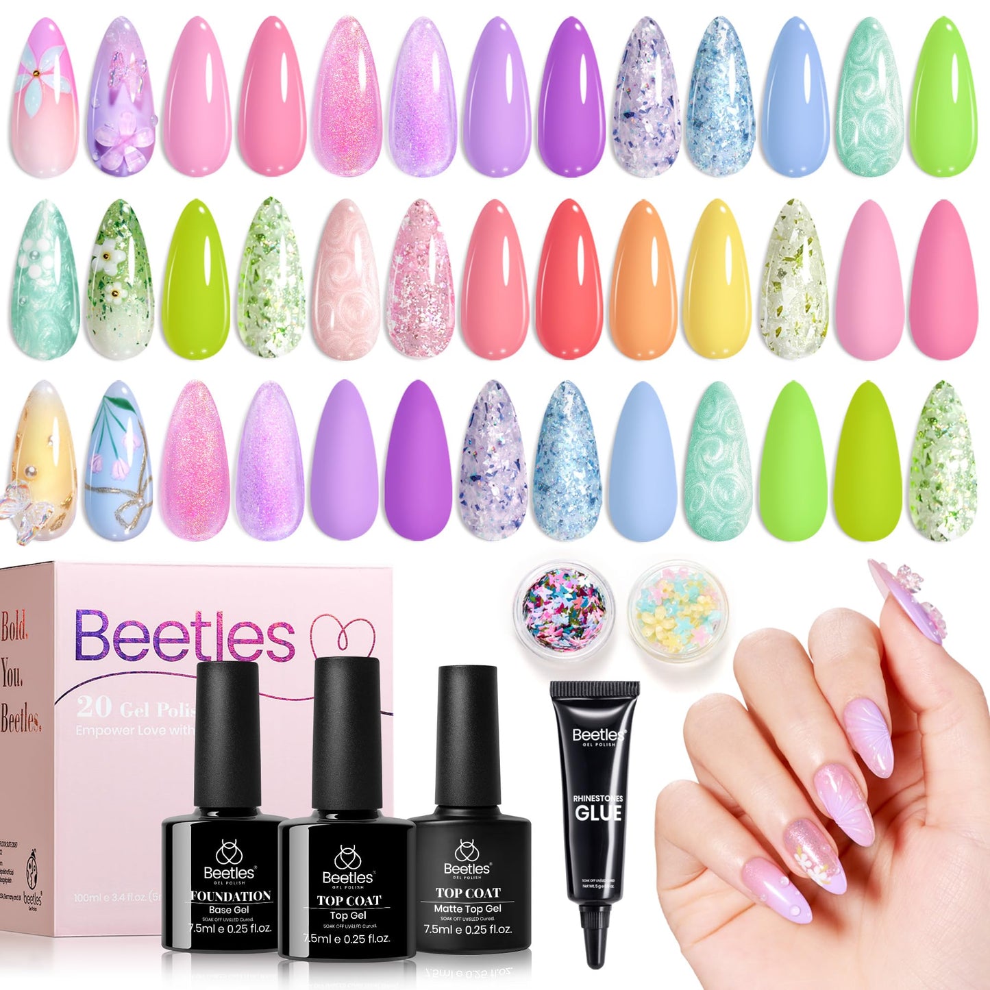 Beetles Cat Eye Gel Nail Polish Set-36 Colors Red Purple Brown Green Burgundy Magnetic Gel Nail Polish with Base Gel Glossy Matte Top Coat Magnet,Soak off UV Nail Gel DIY Nail Art Gift for Women