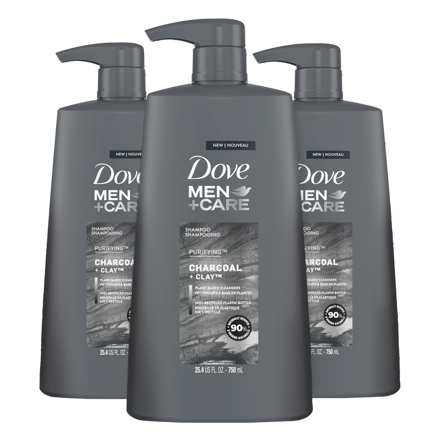 DOVE MEN + CARE Charcoal Pump Purifying Shampoo Charcoal + Clay for Stronger, More Resilient Hair, with Plant-Based Cleansers, 31 oz