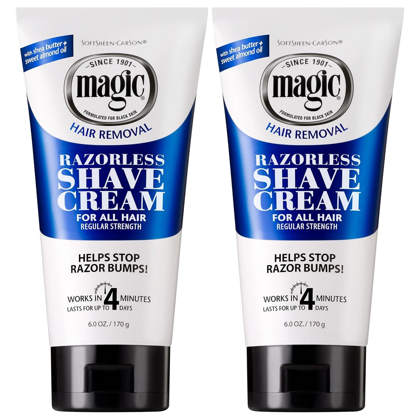 SoftSheen-Carson Magic Razorless Shaving Cream, Hair Removal Cream for Body Hair, Regular Strength Depilatory Cream, Works in 4 Minutes for Normal Hair, 2 Count