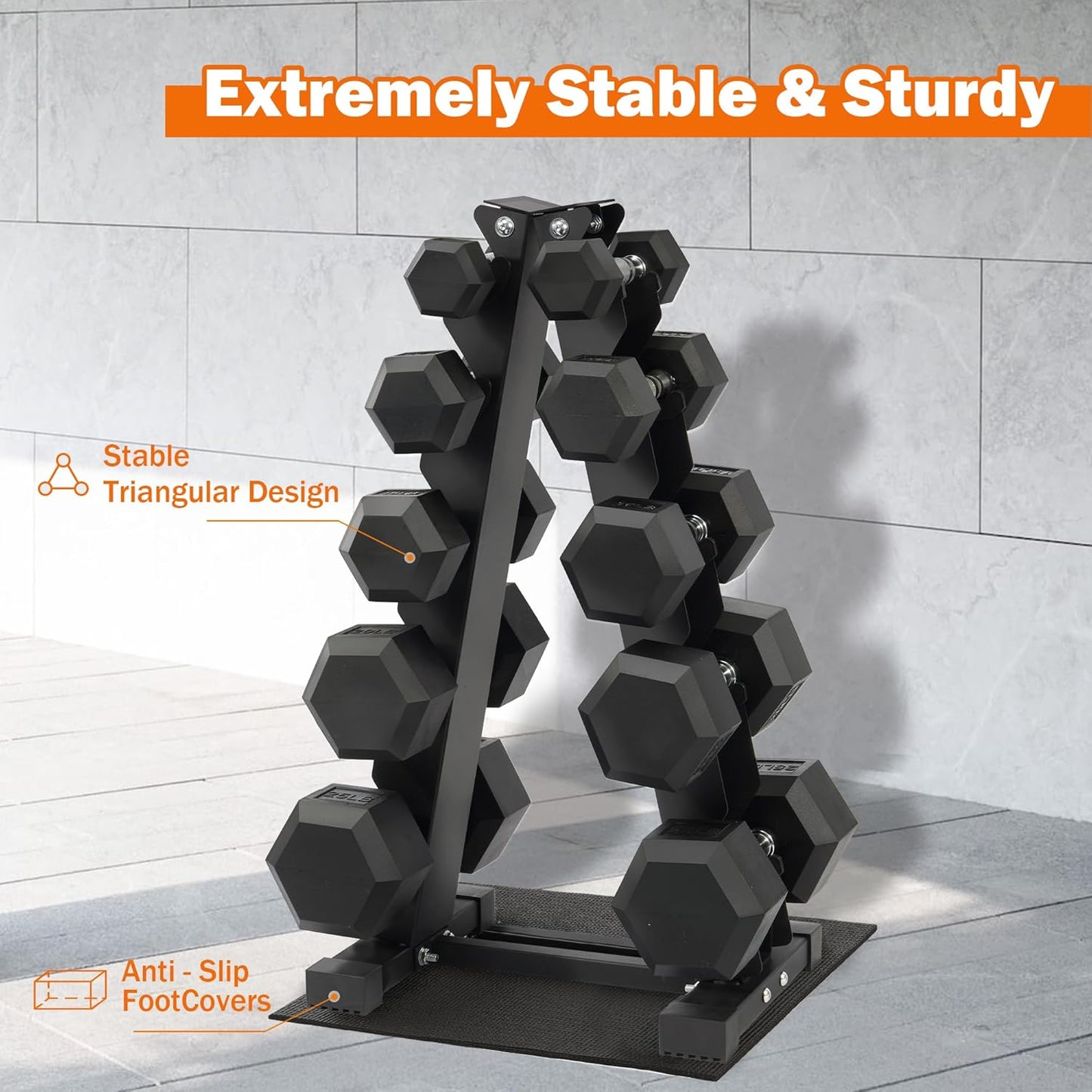 Fitvids Rubber Encased Hex Dumbbell Set with Rack, 5-20LB or 5-25LB Hand Weights with Anti-Slip Grip for Exercise & Fitness, Dumbbell Weights Set for Home Gym, 100LB or 150LB Set Options