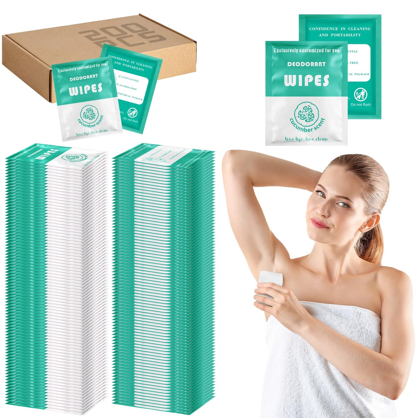 Timgle 200 Count Deodorant Wipes Bulk Individually Wrapped Travel Size Wipes for Men Women Body Underarm Deodorant Remove Sweat Sports Travel Clean Skin Daily Use Female Male(Purple)