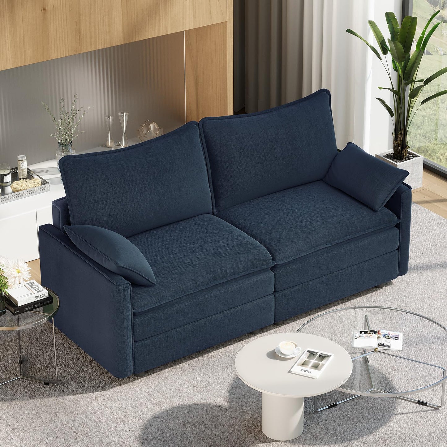 Vesgantti 108" Modular Sectional Sofa, Comfy Cloud Couch with Movable Ottoman Deep Seat Chenille L Shaped Modular Sofa, Sectional Couches for Living Room, Bedroom and Apartment, Beige