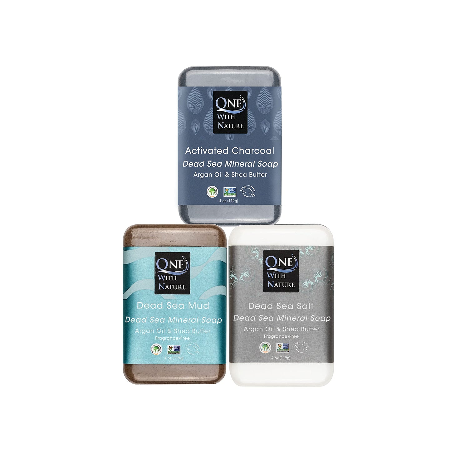 One With Nature Activated Charcoal Soap 4oz 6-Pack Gift Box – Detoxifying and Exfoliating Charcoal Soap Bar with Dead Sea Salt for Face & Body, for Men & Women