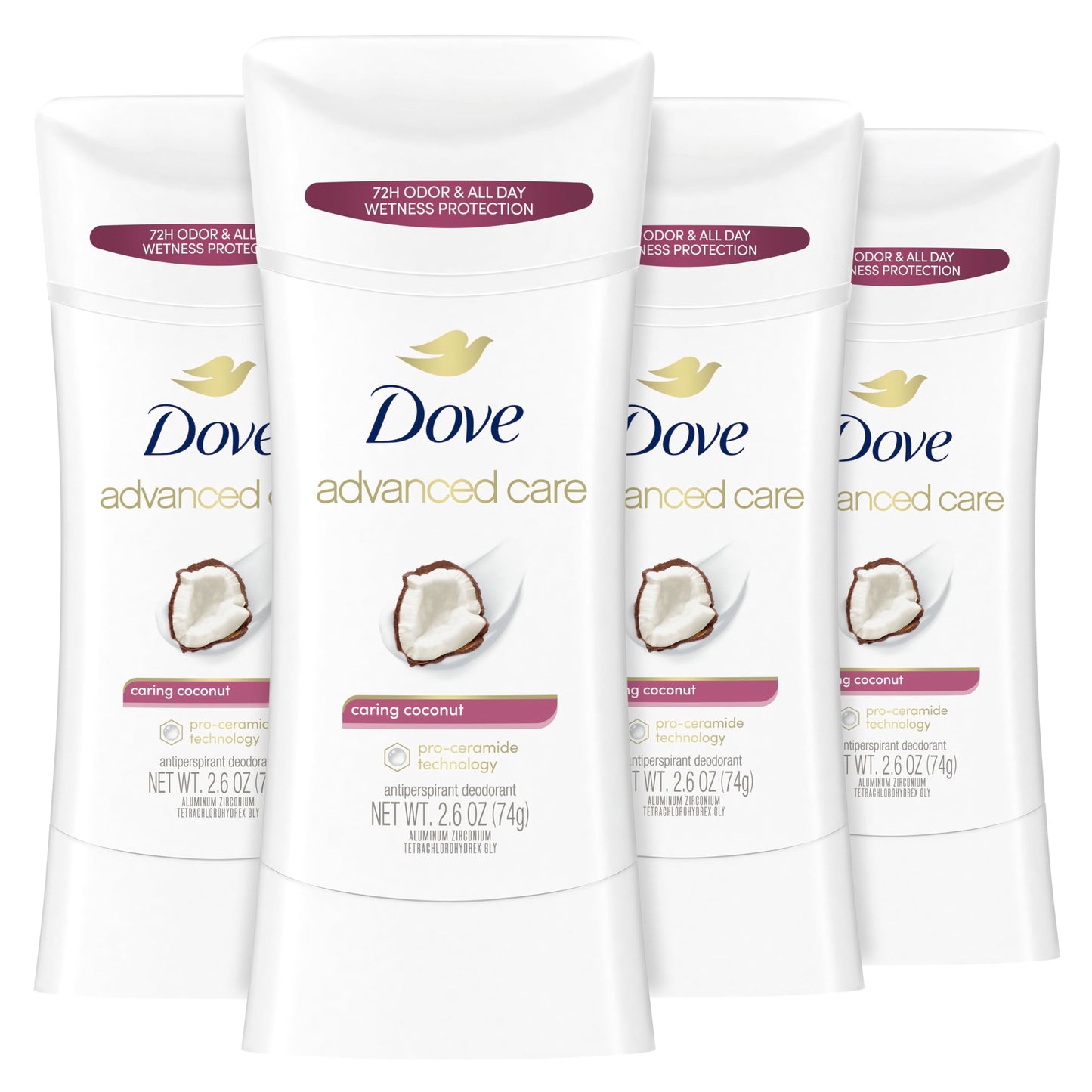 Dove Advanced Care Antiperspirant Caring Coconut, 2 Count Deodorant Stick for Women, for 48 Hour Protection And Soft And Comfortable Underarms, 2.6 oz