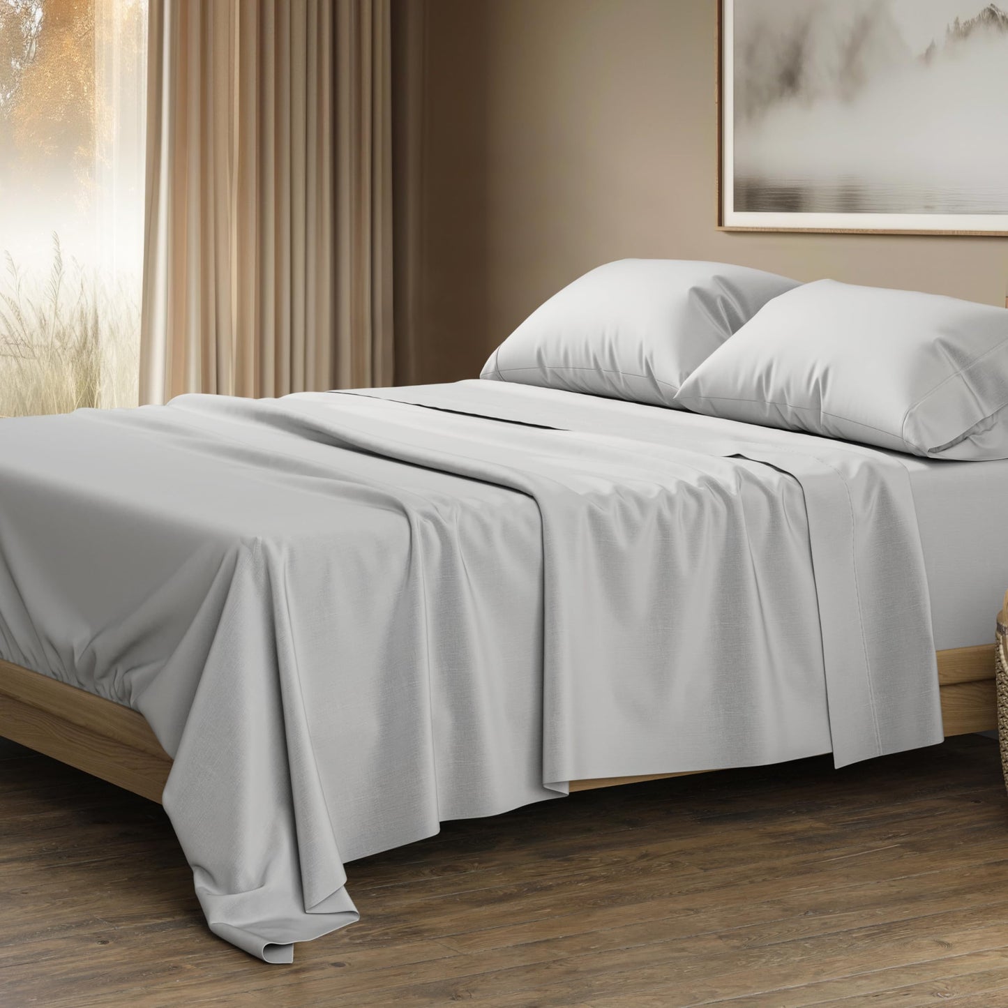 THREAD SPREAD 100% Egyptian Cotton King Size Sheets Set - Luxury 1500 Thread Count Egyptian Cotton Sheets King Size, Silky Soft, Cooling, Sateen Weave 17" Deep Pocket Bed Set - White
