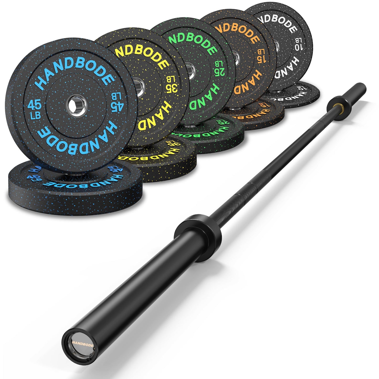 Bumper Plate Olympic Weight Plate Set 2 - Inch, 10-55 lb Barbell Weight Plates for Home Gym, Black Rubber Strength Training Plate for Weight Lifting with 45 lb (20 kg) Black/Silver Barbell
