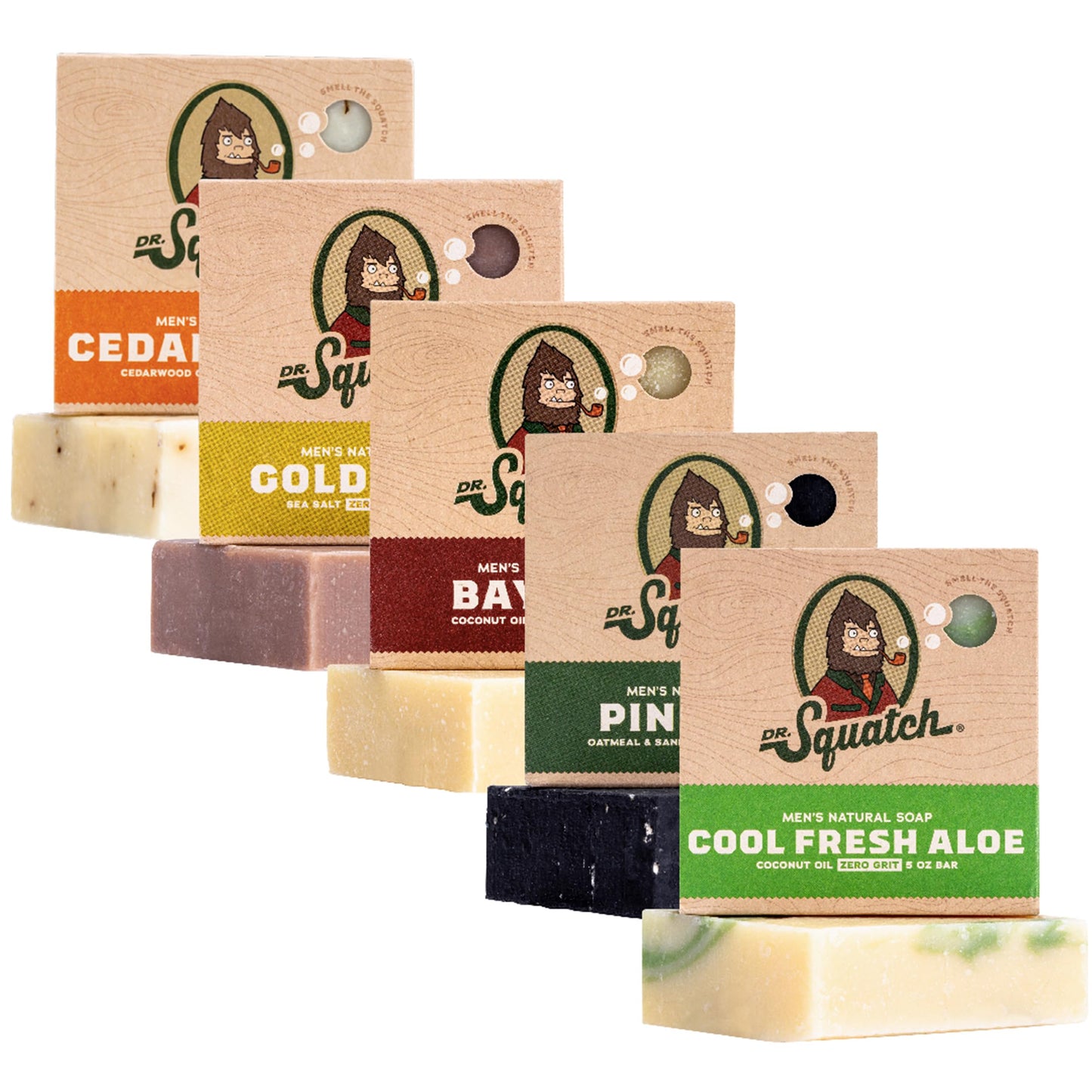 Dr. Squatch Natural Bar Soap for Men - Cold Process Soap with No Harsh Chemicals - Cedar Citrus, Gold Moss, Bay Rum, Pine Tar & Alpine Sage (5 oz, 5-Pack)