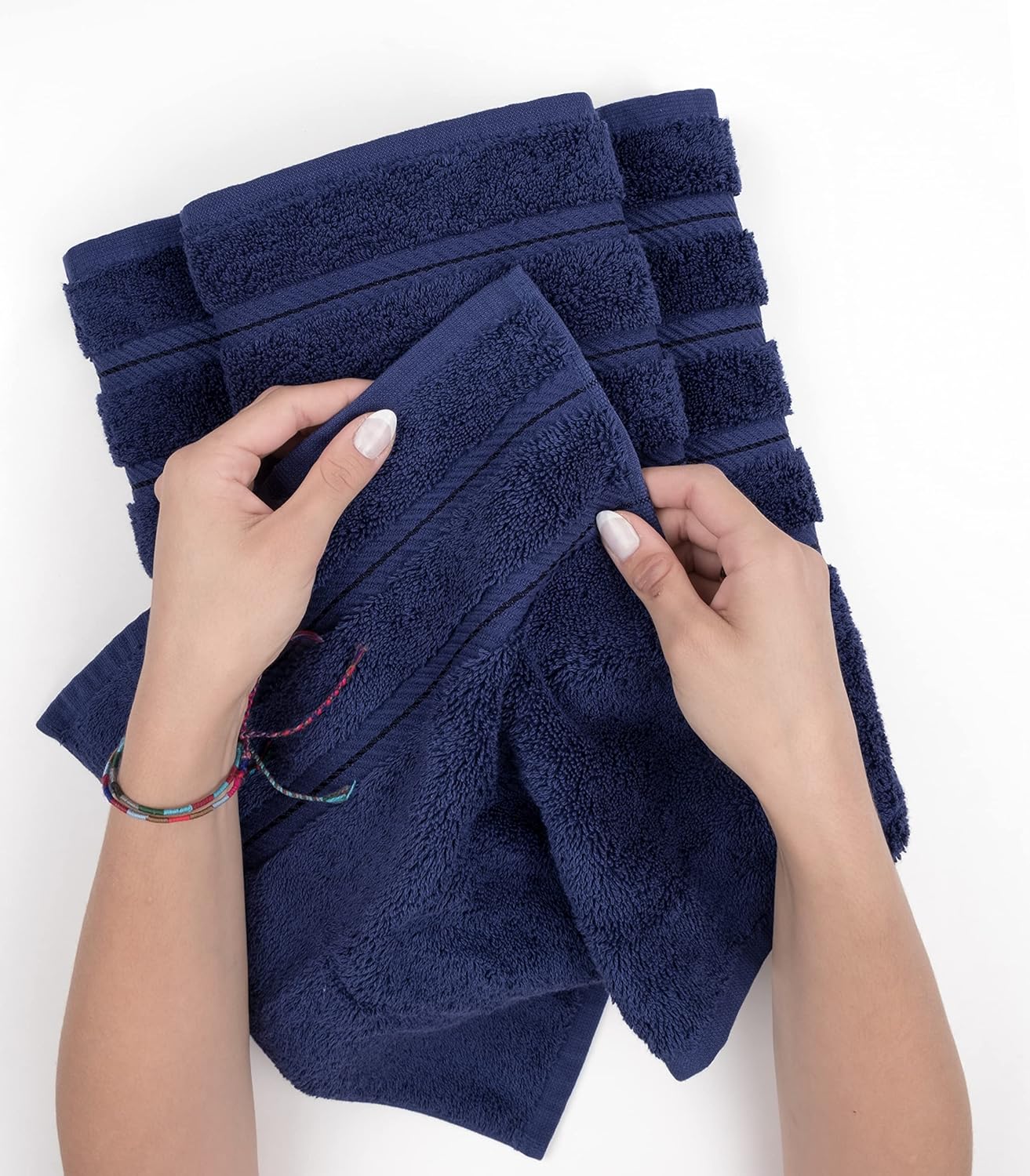 American Soft Linen Luxury 6 Piece Towel Set, 2 Bath Towels 2 Hand Towel 2 Washcloths, 600 GSM 100% Cotton Turkish Towels for Bathroom, Navy Blue Towel Sets