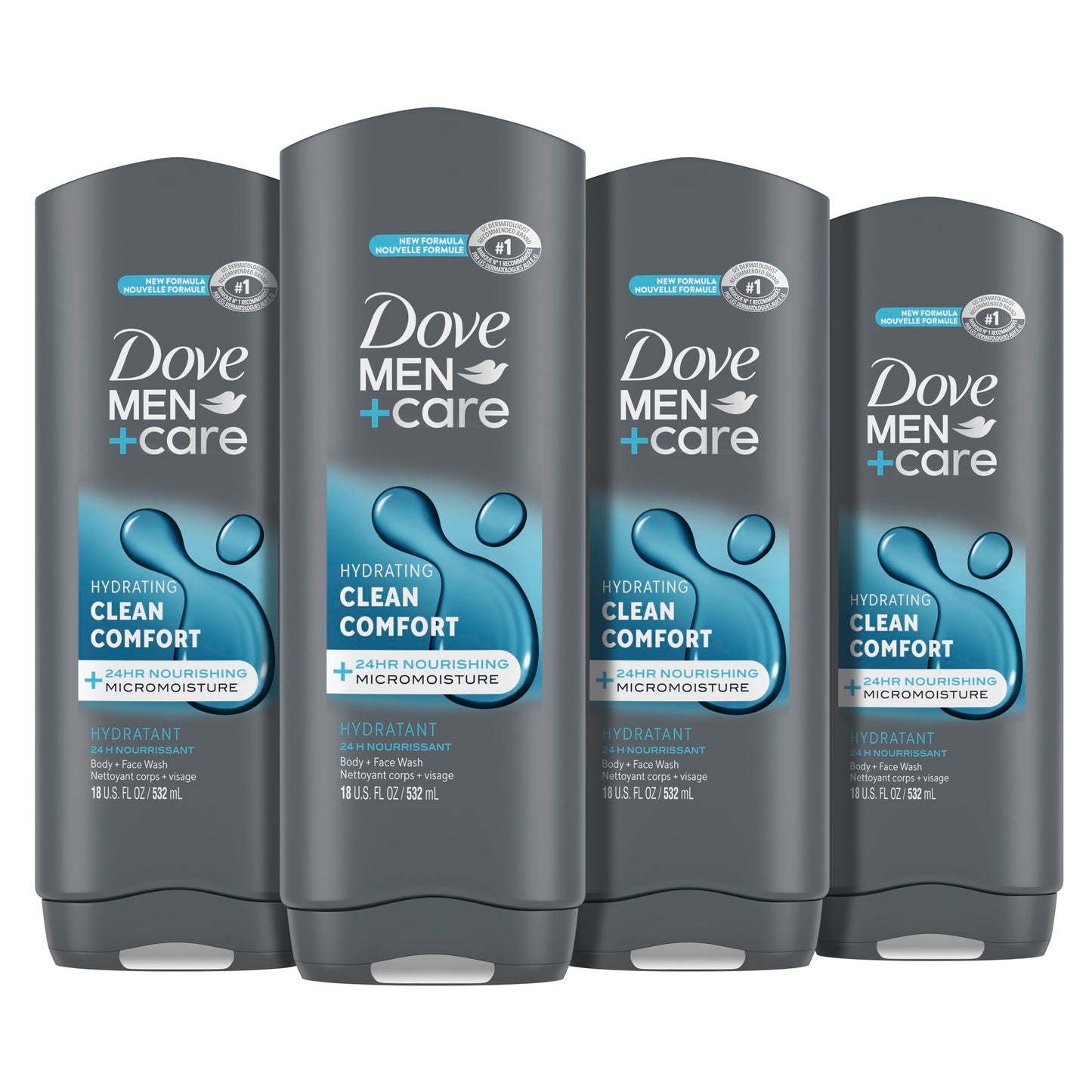 DOVE MEN + CARE Midnight Classico Body and Face Wash 4 Count for Calm, Replenished & Hydrated Skin