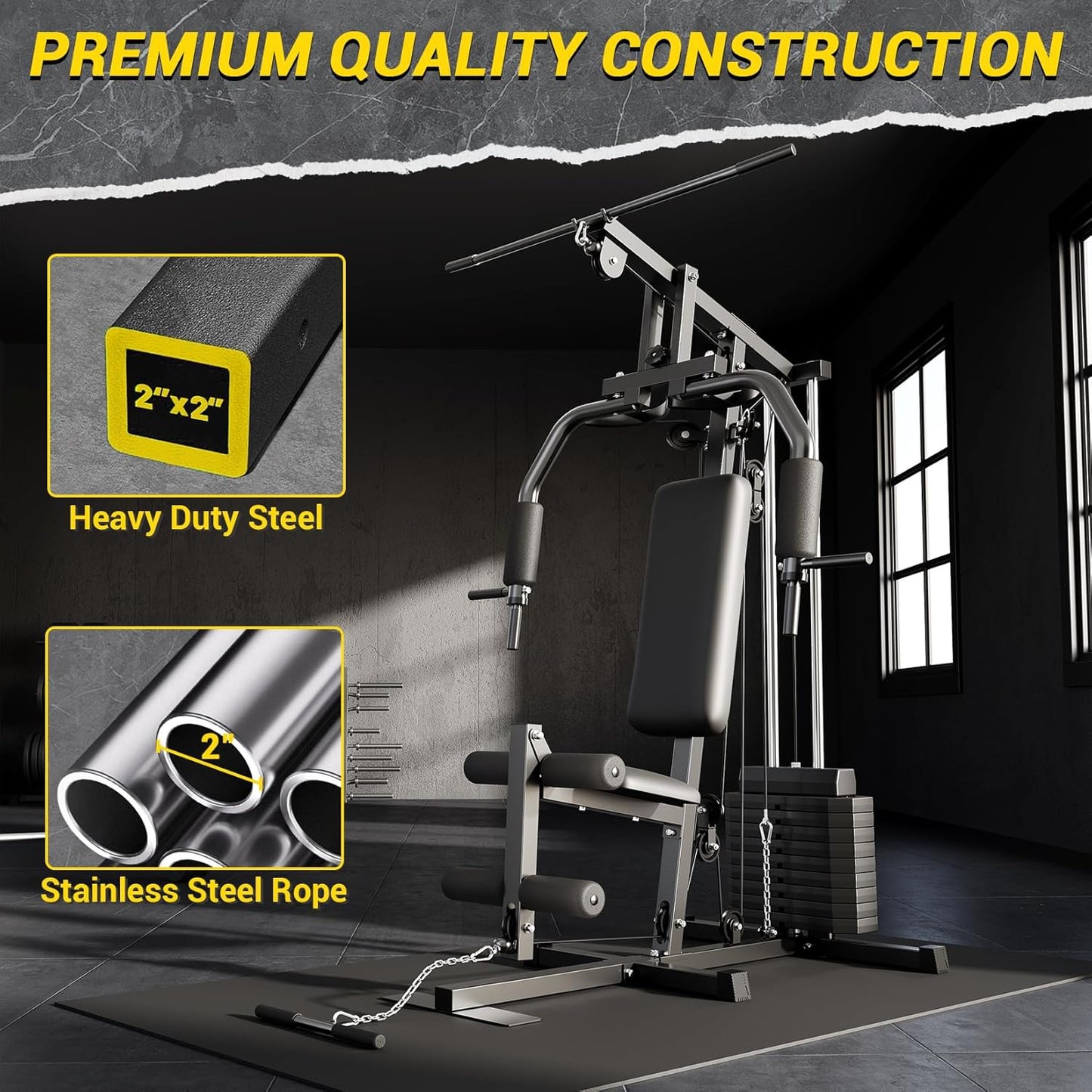 Home Gym Equipment Machine, Full Body Workout Machine with 150LBS Weight Stack, Multifunctional All in One Exercise Station with Preacher Curl Pad, Leg Developer for Strength Training