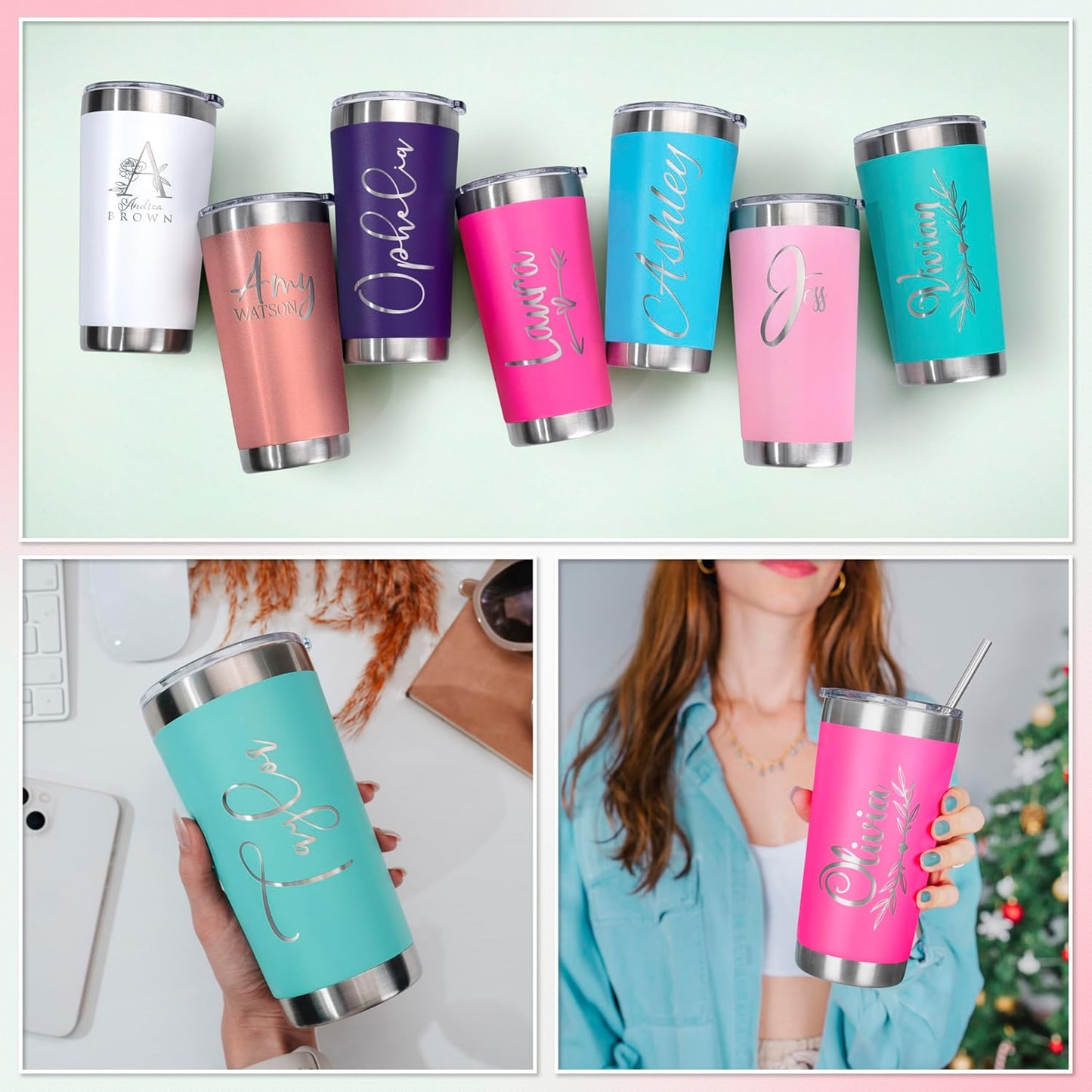 Be Burgundy Personalized Tumbler with Engraved Name - 12 Designs, 20 Oz Coffee Tumbler with Slider Lid, Teal, Double Wall Insulated Tumbler- Gift for Women, Mom, Personalized Gifts for Women