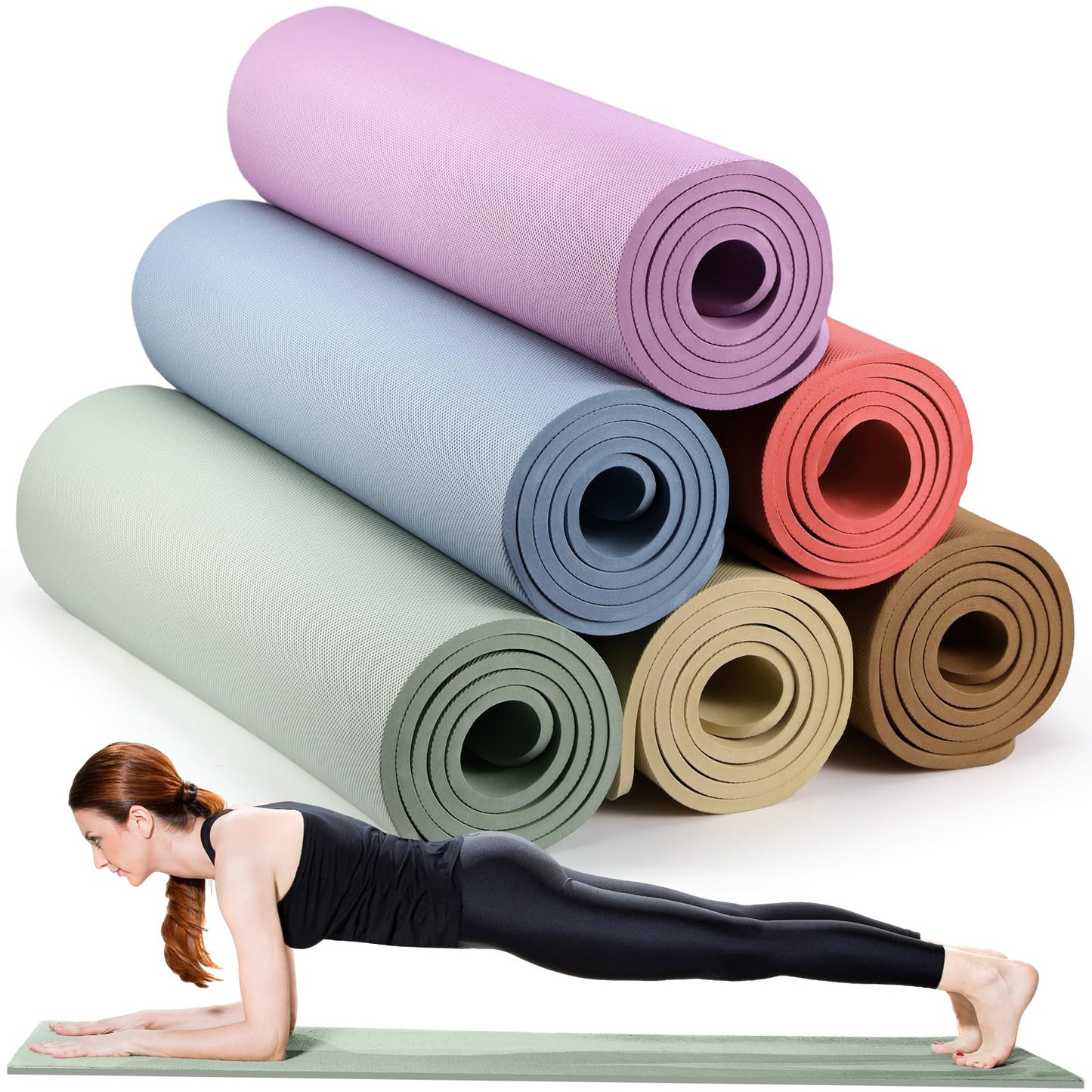 Timgle 6 Pcs 10mm Thick Yoga Mat, 68 x 24 Inches, Anti-Slip Tear-Resistant Exercise Mat for Adult Fitness, Stretching, Home Workout and Studio
