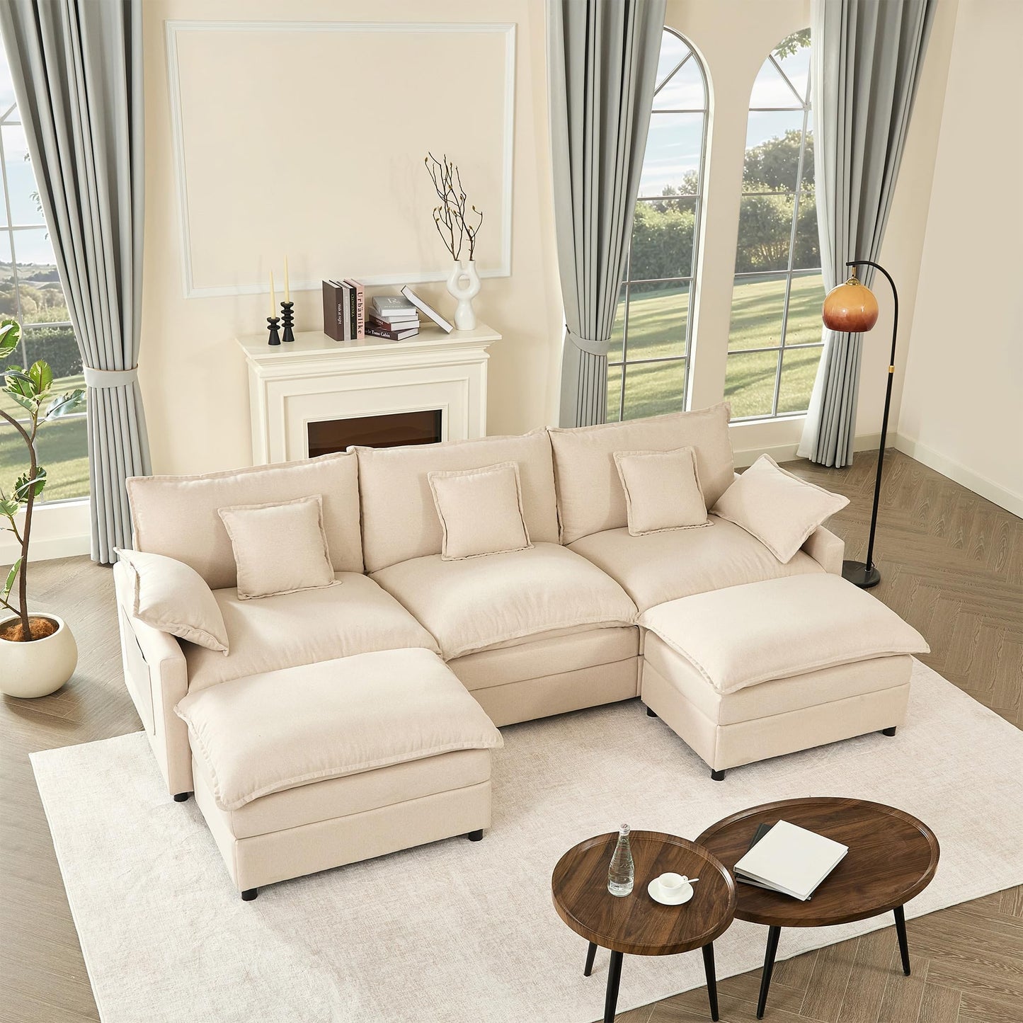 108" U Shaped Couch, Modular Sectional Sofa, 3-Seater Comfy Cloud Couch with Movable Ottoman, Deep Seat Couches for Living Room, Chenille, Slate