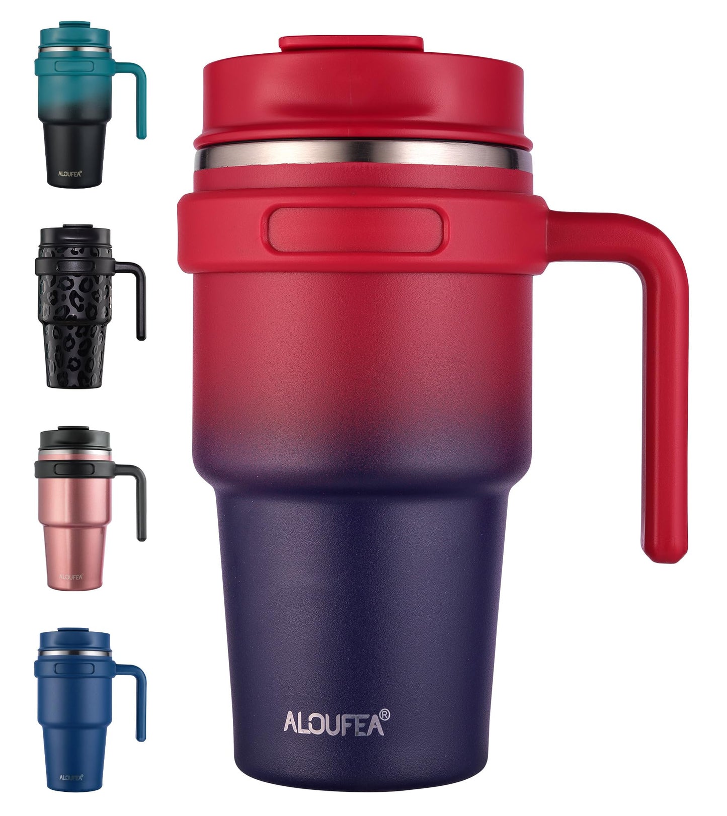ALOUFEA 20 oz Insulated Coffee Mug Tumbler with Handle, Stainless Steel Travel Mug Tumbler with Lid and Straw,Double Wall Vacuum Leak Proof Ice Coffee Thermal Cup, Black