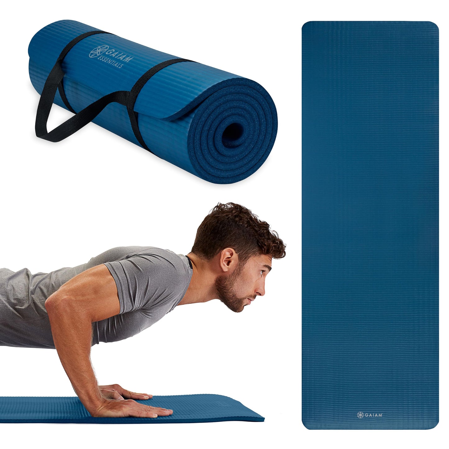 Gaiam Essentials Thick Yoga Mat Fitness & Exercise Mat with Easy-Cinch Yoga Mat Carrier Strap, 72"L x 24"W x 2/5 Inch Thick